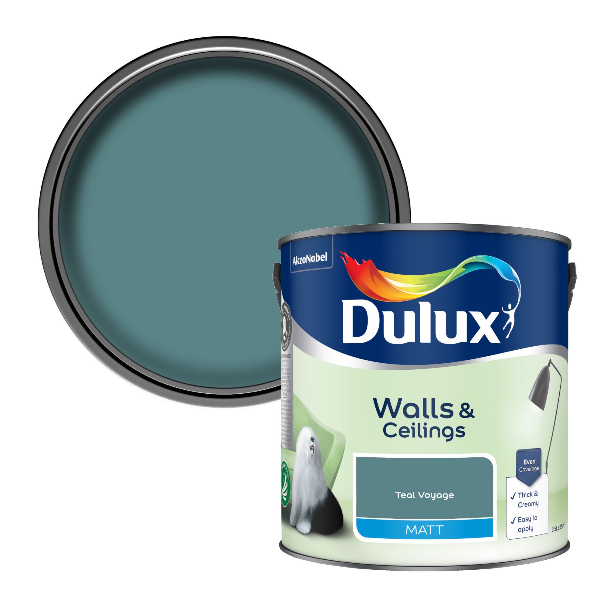 Dulux Teal Voyage Matt Wall & ceiling Emulsion paint, 2.5L