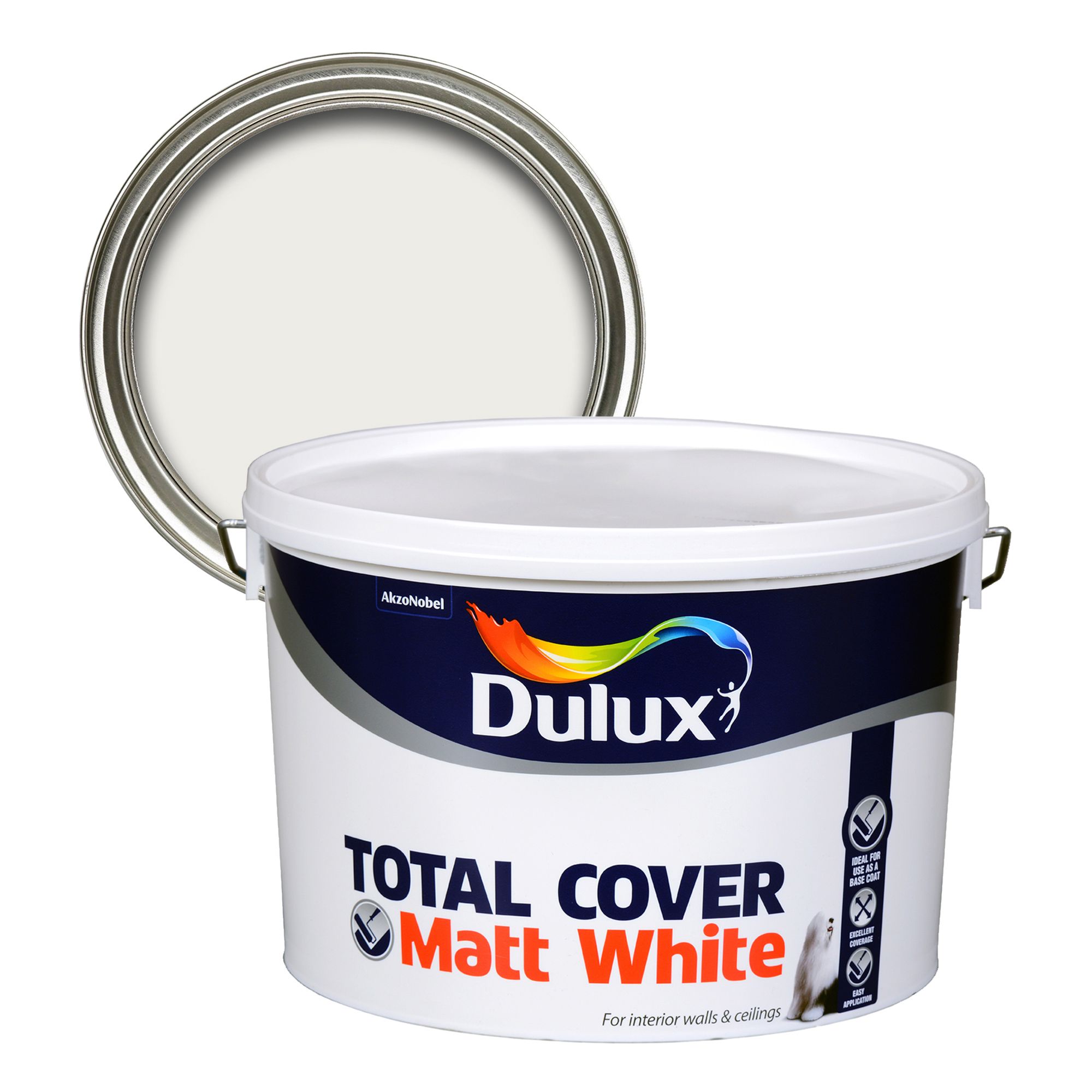 Dulux Total Cover White Flat matt Emulsion paint, 10L DIY at B&Q