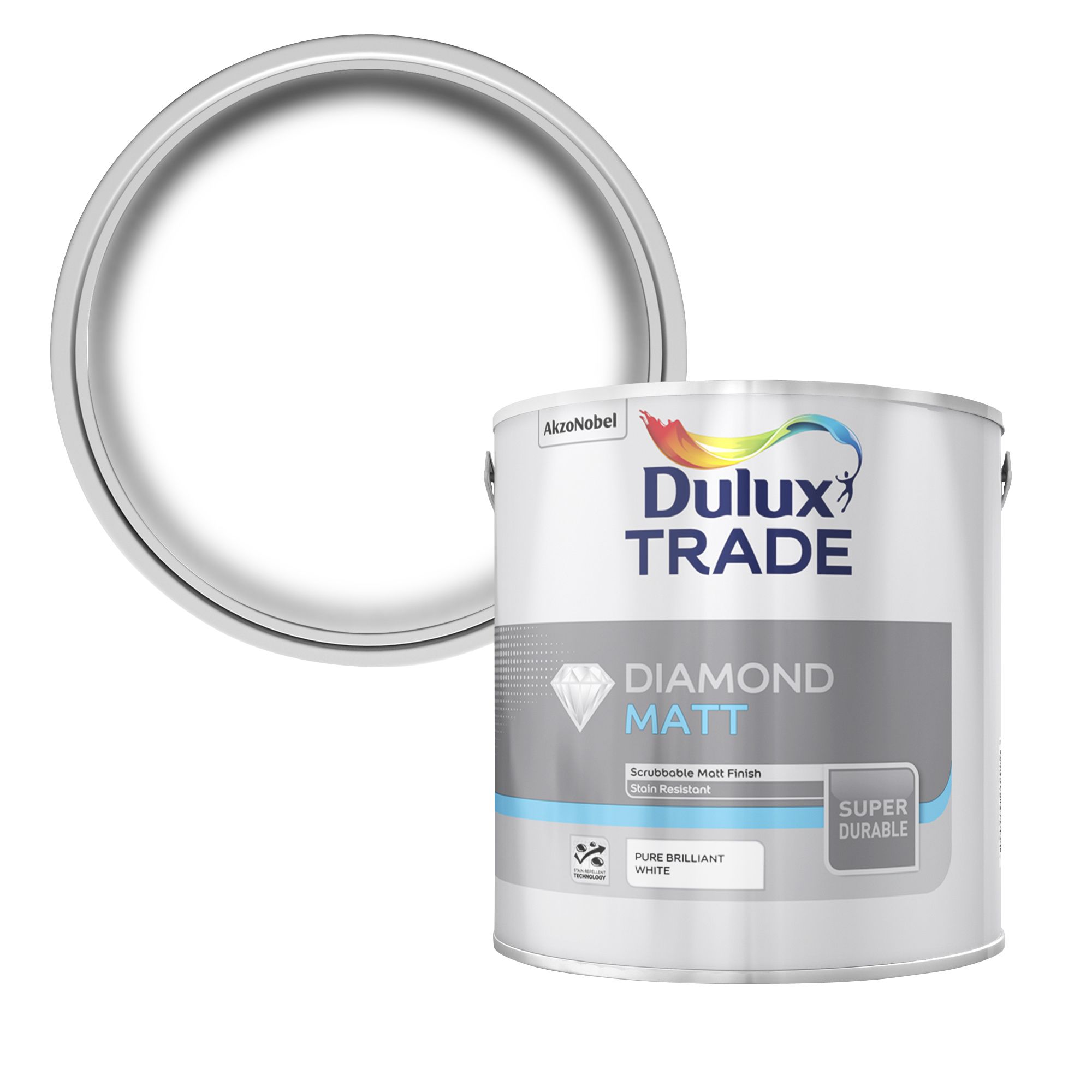 Dulux Trade Diamond Pure brilliant white Matt Emulsion paint, 2.5L at B&Q