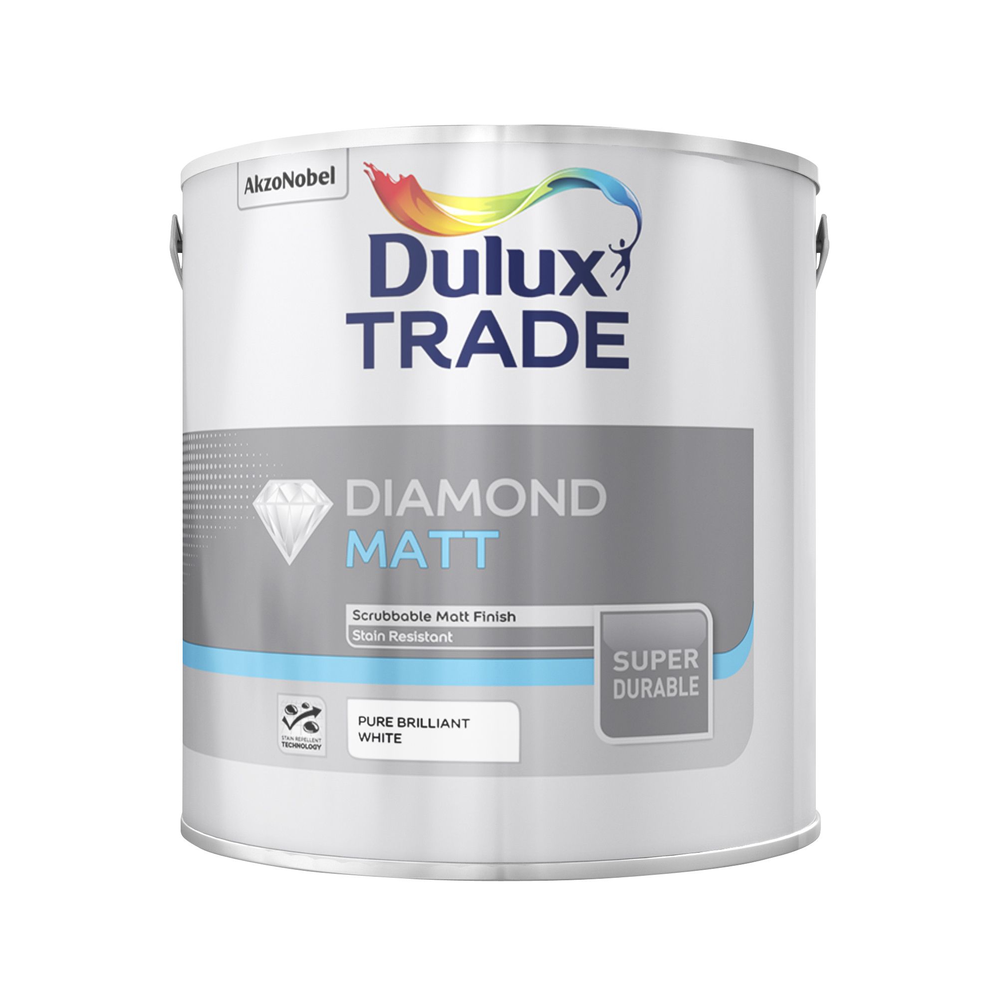 Dulux Trade Diamond Pure brilliant white Matt Emulsion paint, 2.5L
