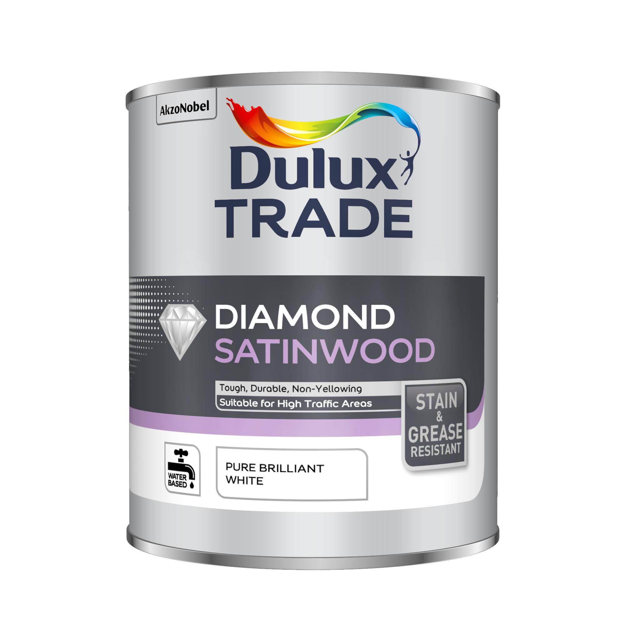 Dulux Trade Diamond Pure brilliant white Satinwood Interior Metal & wood paint, 1L