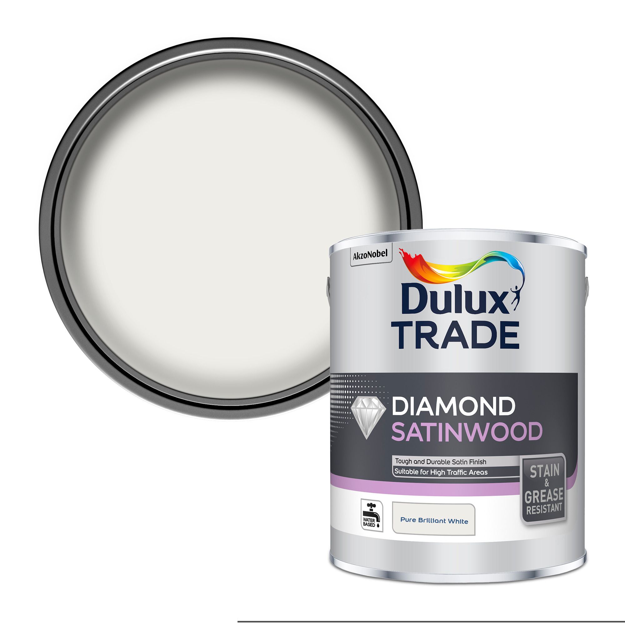 Dulux Trade Diamond Pure Brilliant White Satinwood Metal & Wood Paint ...