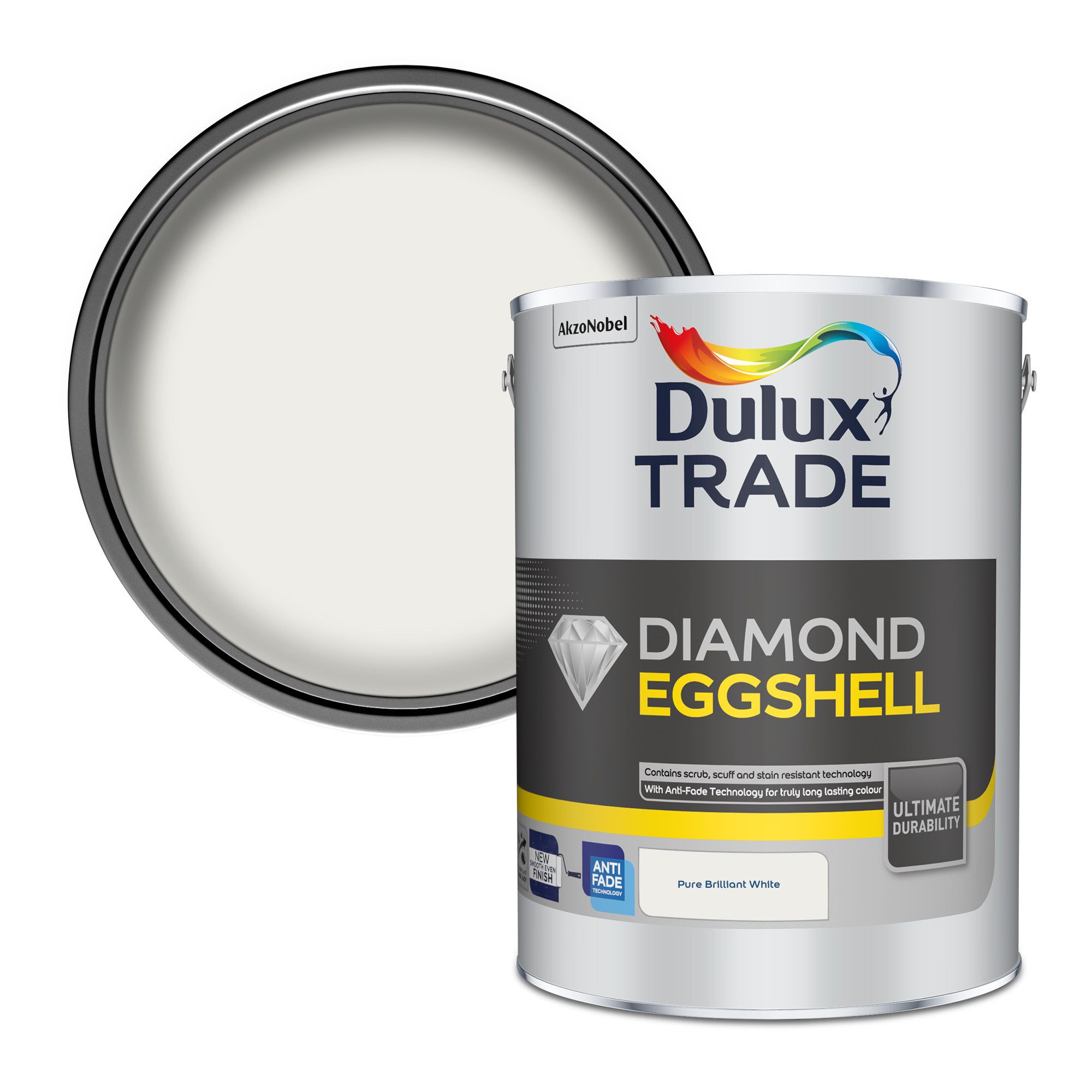 Dulux Trade Diamond Quick Dry Pure brilliant white Eggshell Interior Metal & wood paint, 5L