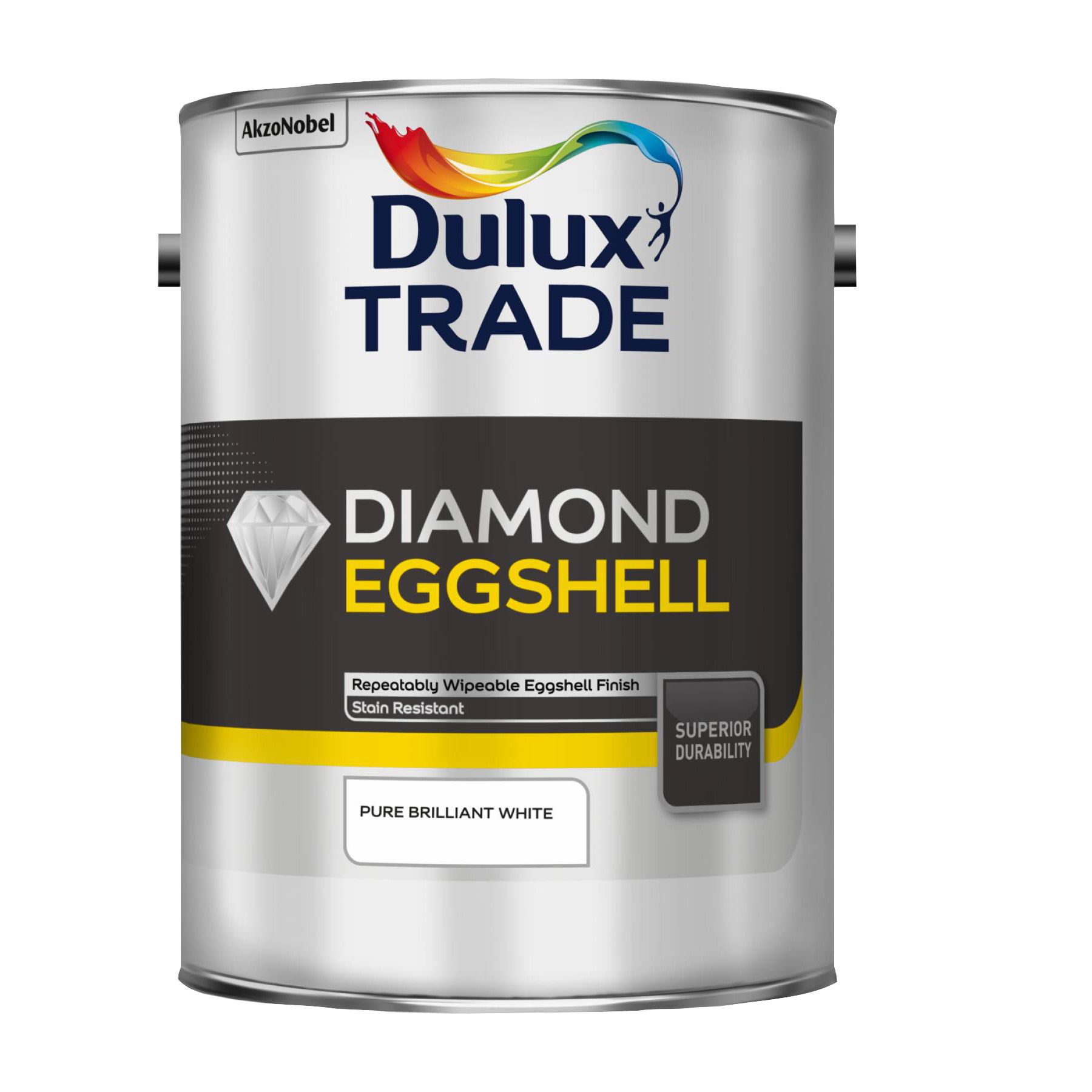 Dulux Trade Diamond Quick Dry Pure brilliant white Eggshell Interior Metal & wood paint, 5L