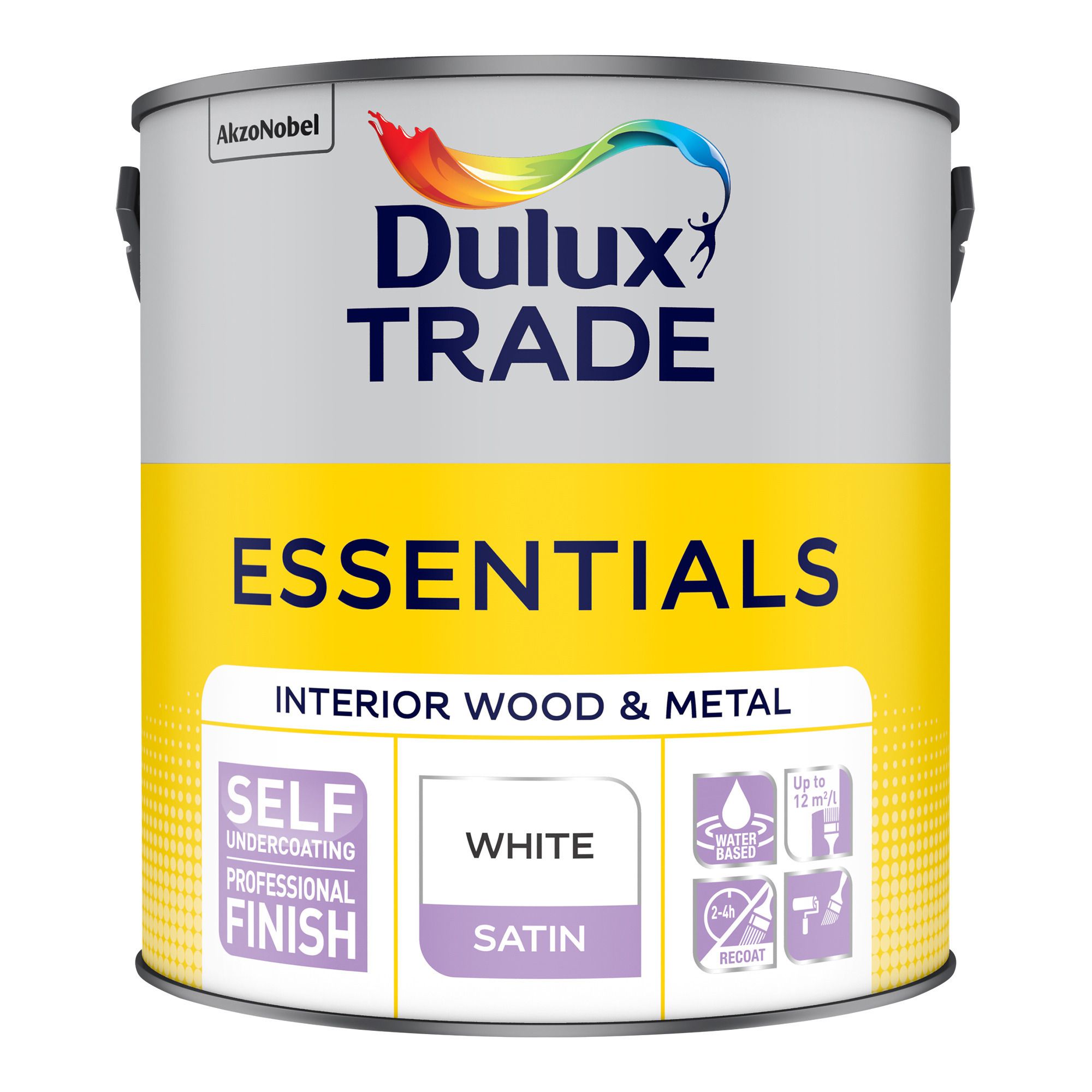 Dulux Trade Essentials White Satin Interior Metal & wood paint, 2.5L