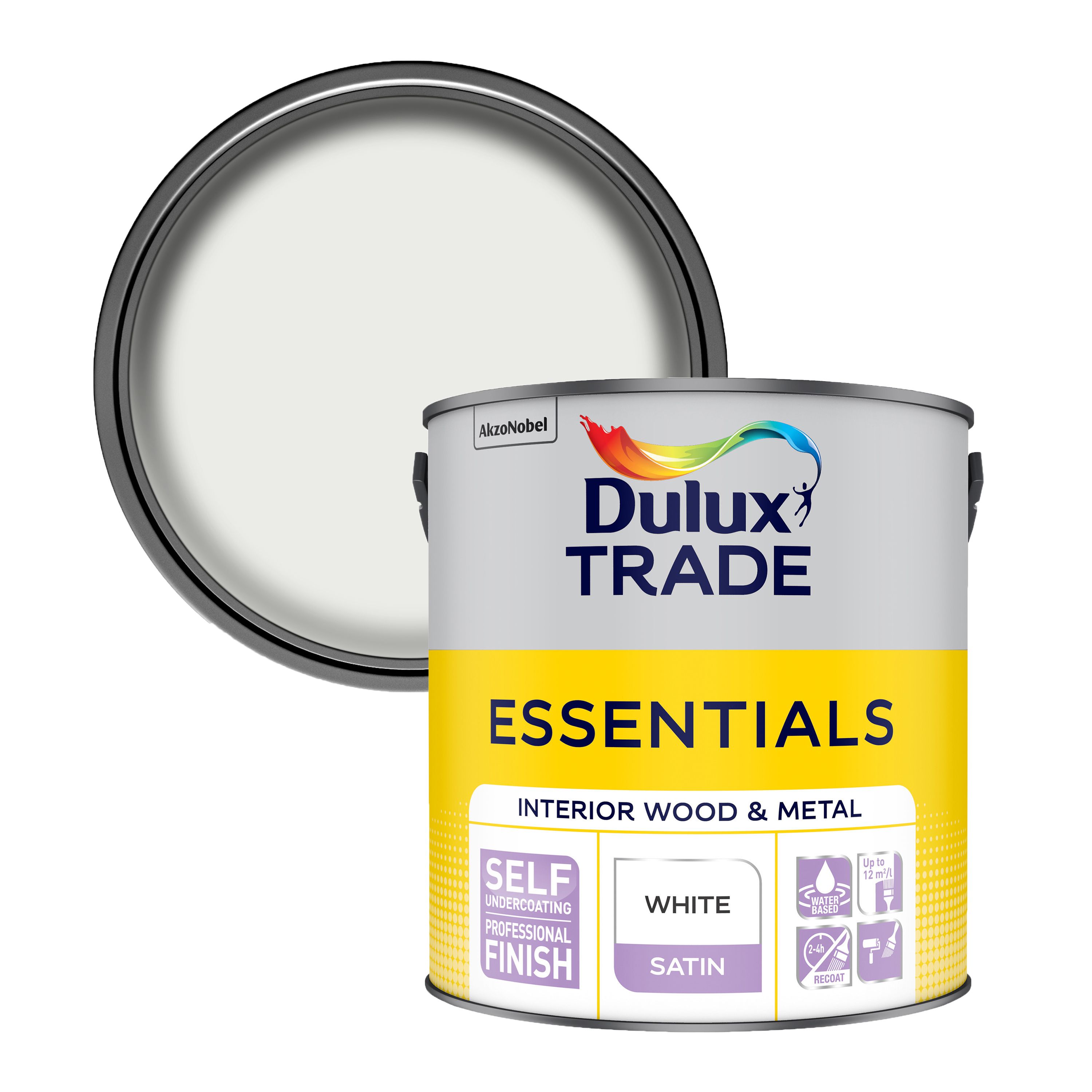 Dulux Trade Essentials White Satin Interior Metal & wood paint, 2.5L