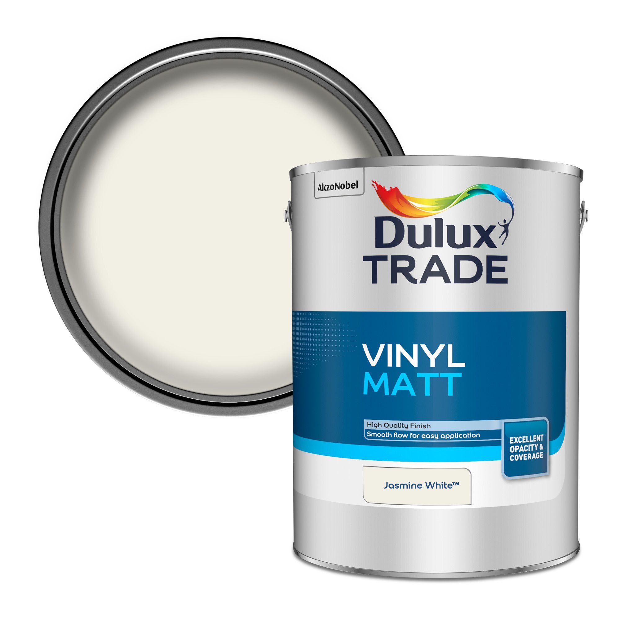 Dulux Trade Jasmine white Vinyl matt Emulsion paint, 5L | DIY at Bu0026Q