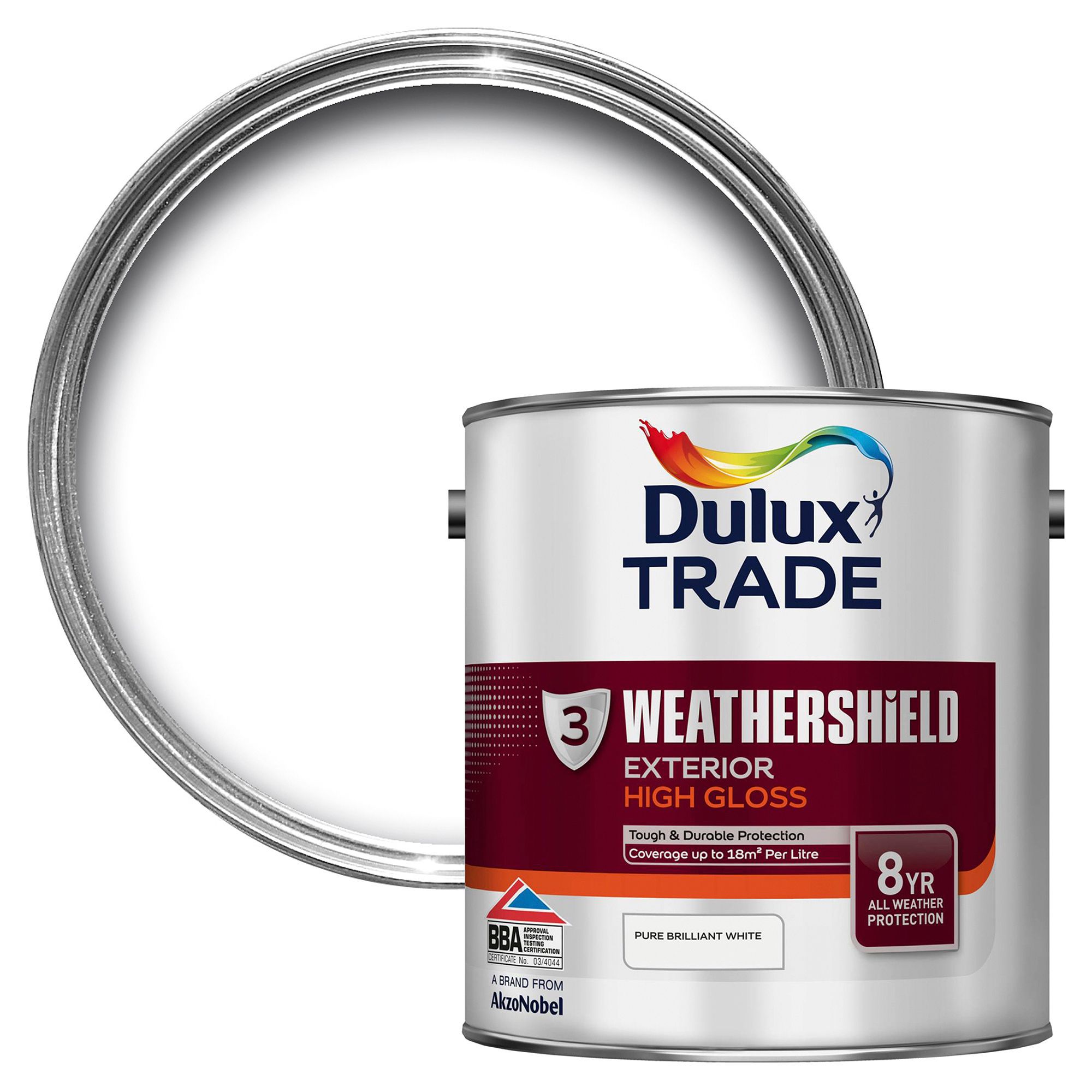 Dulux Trade Pure Brilliant White Gloss Exterior Wood Paint, 2.5L | DIY ...