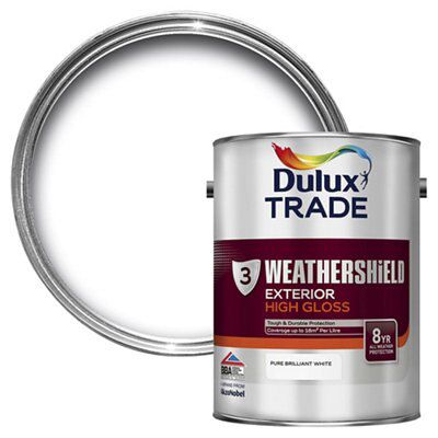 Dulux Trade Pure brilliant white Gloss Exterior Wood paint, 5L