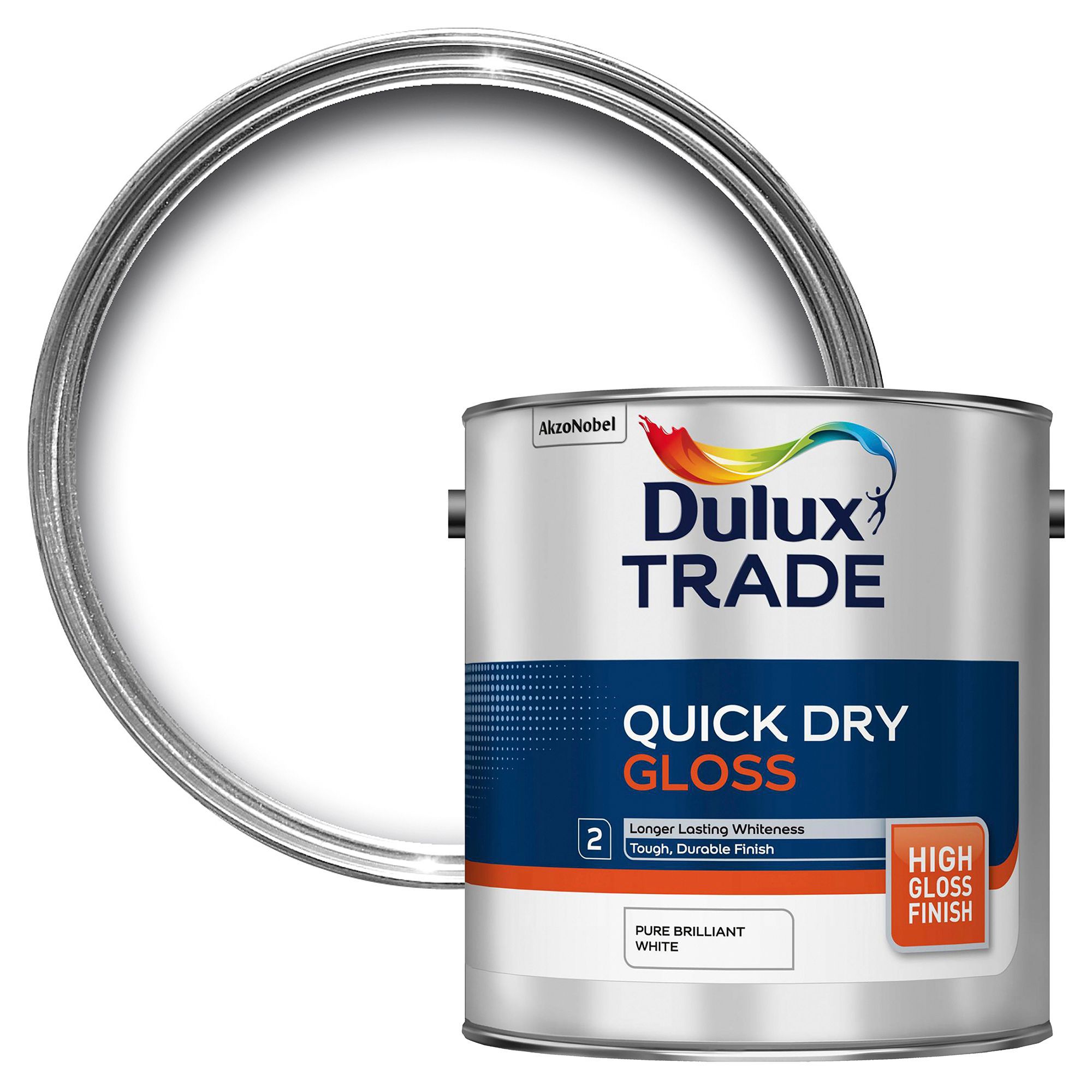 Dulux Trade Pure Brilliant White Gloss Metal & Wood Paint, 2.5L | DIY ...