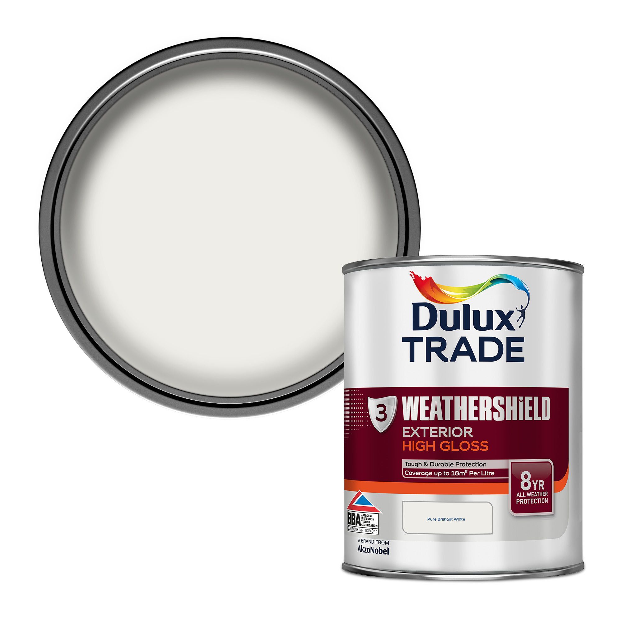 Dulux Trade Pure brilliant white Gloss Multisurface paint, 1L DIY at B&Q
