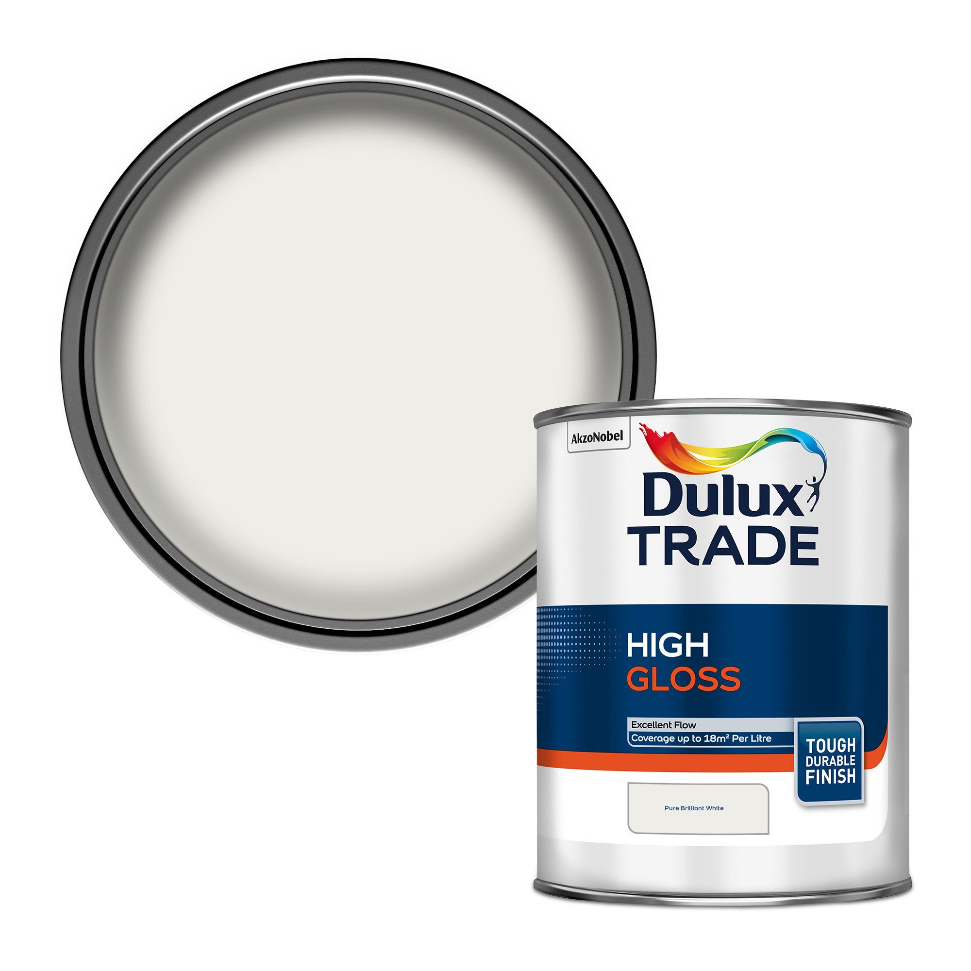 Dulux Trade Pure brilliant white High gloss Emulsion paint, 1L