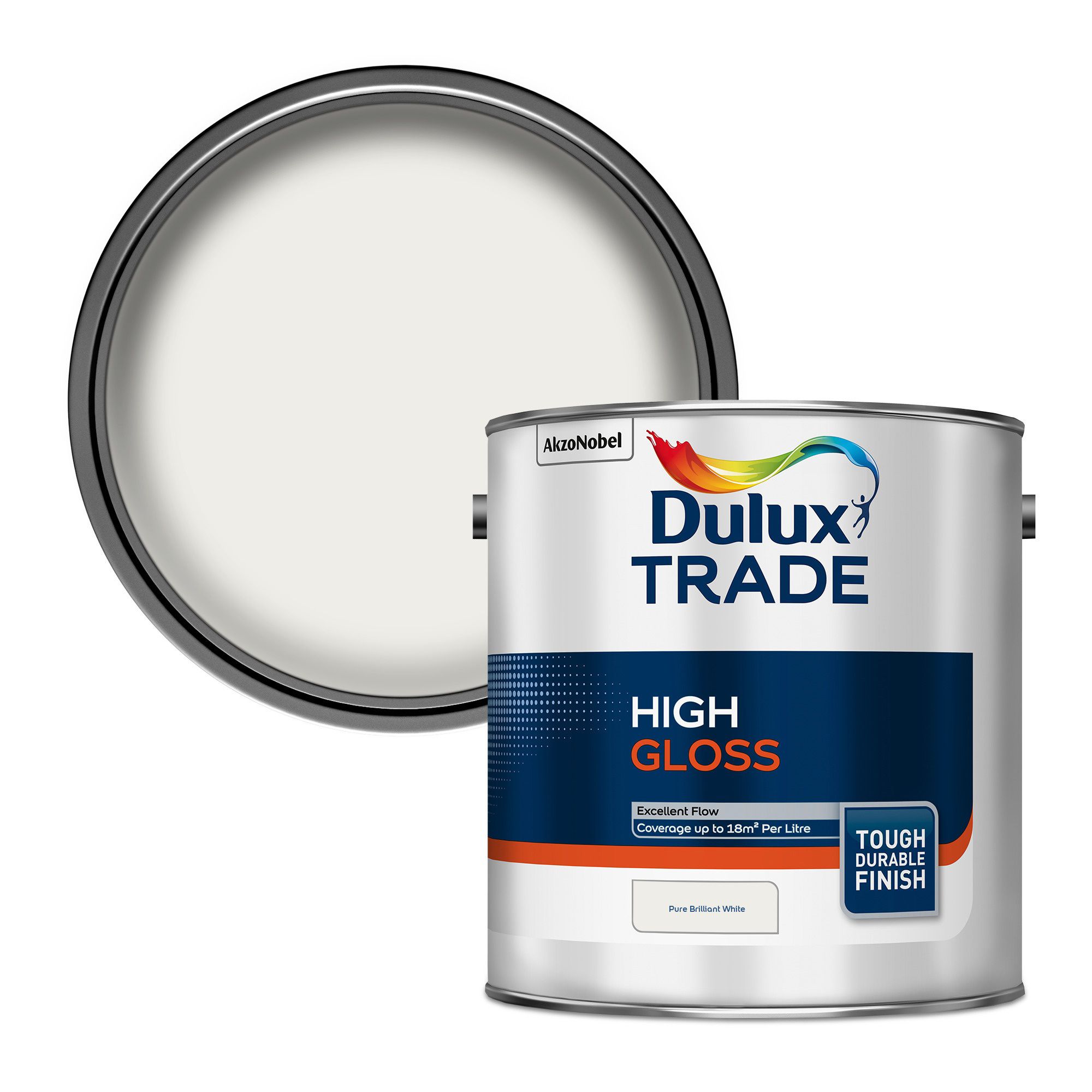 Dulux Trade Pure Brilliant White High Gloss Metal & Wood Paint, 2.5L ...