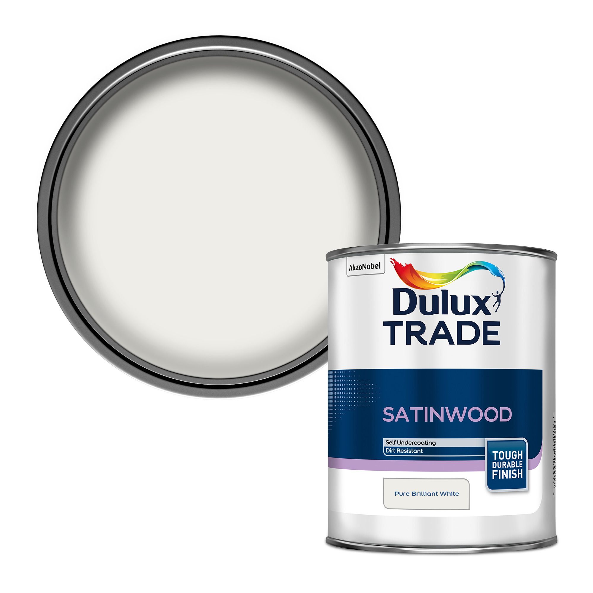 Dulux Trade Pure brilliant white Satinwood Metal & wood paint, 1L DIY at B&Q