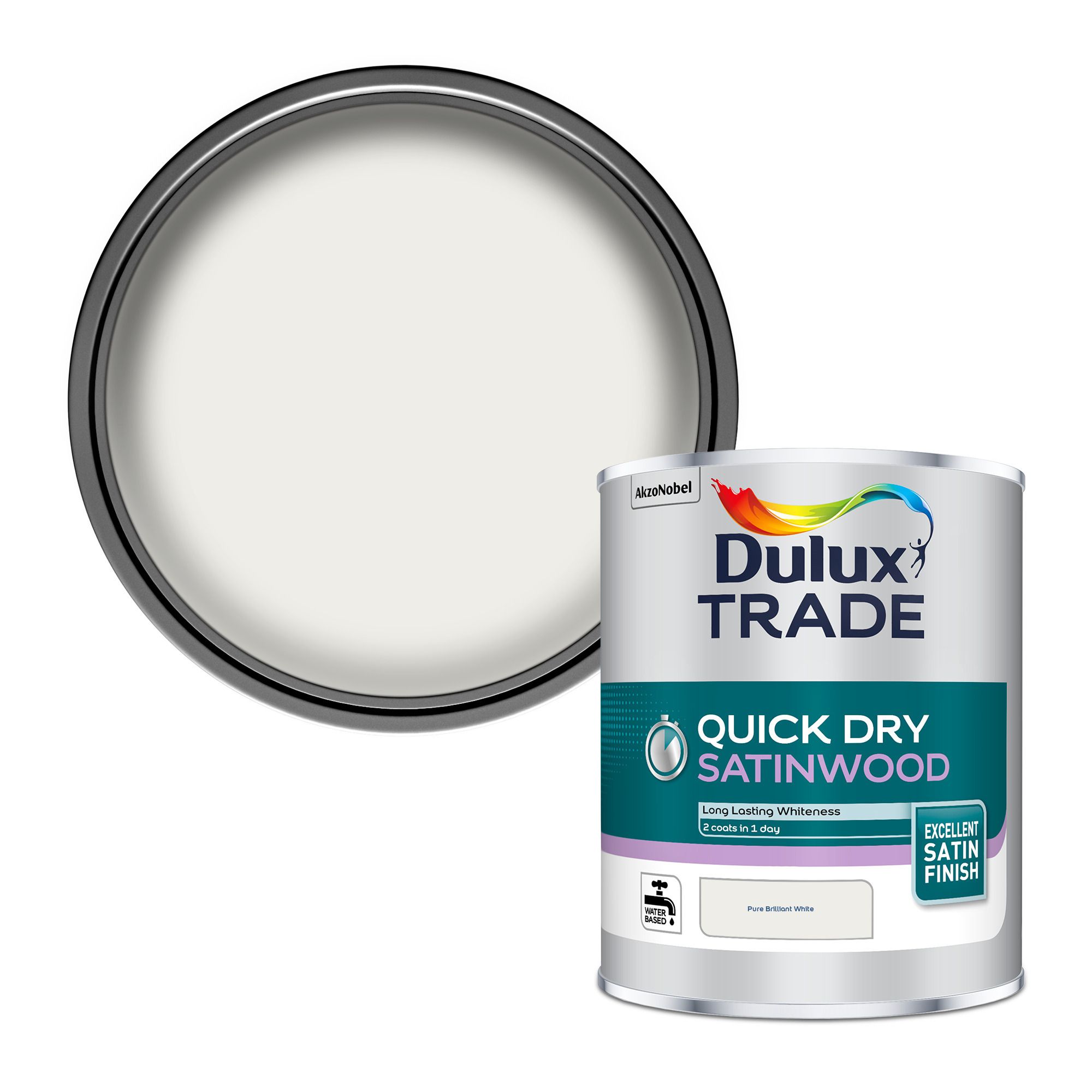 Dulux Trade Pure Brilliant White Satinwood Metal & Wood Paint, 1L | DIY ...