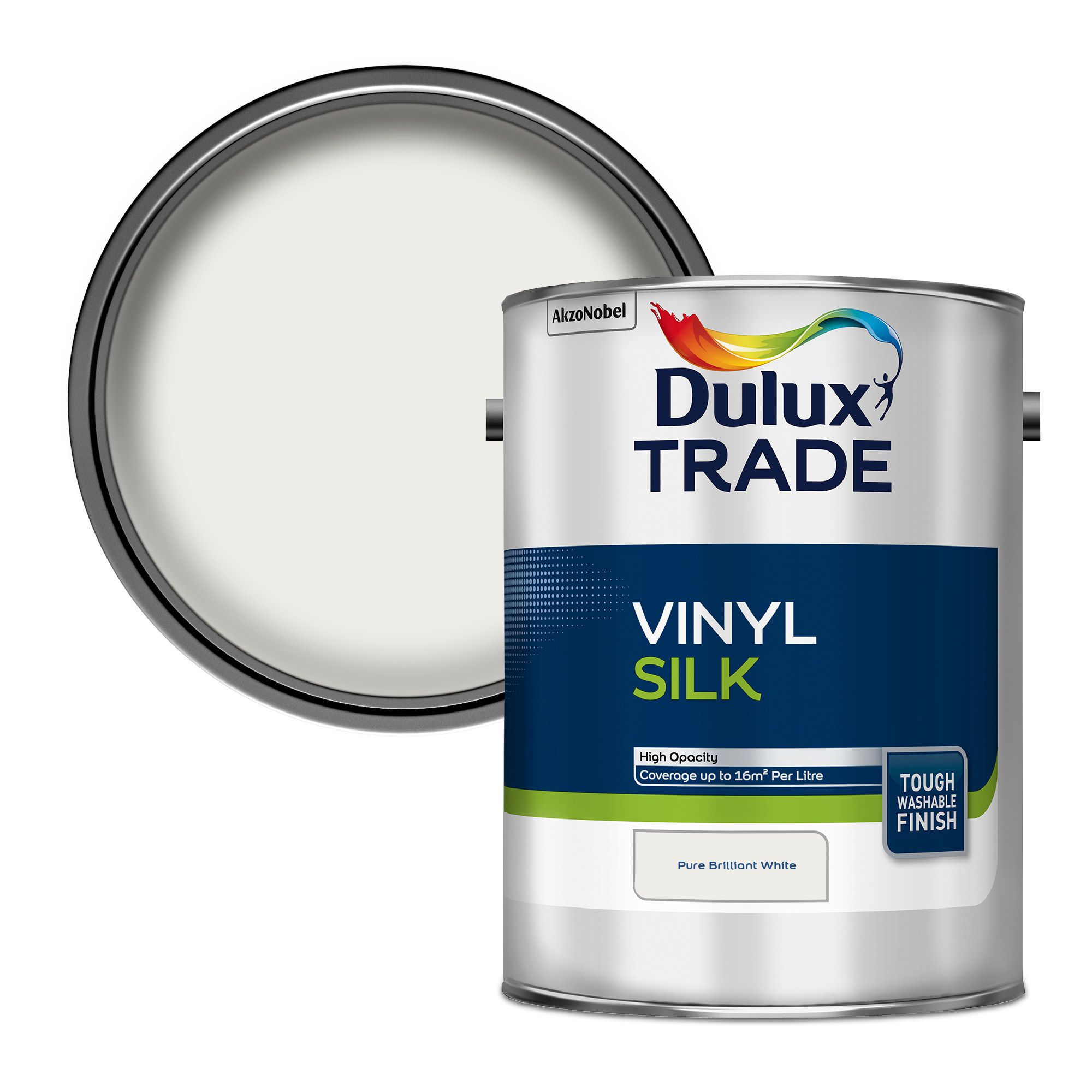 Dulux Trade Pure brilliant white Silk Emulsion paint, 5L DIY at B&Q