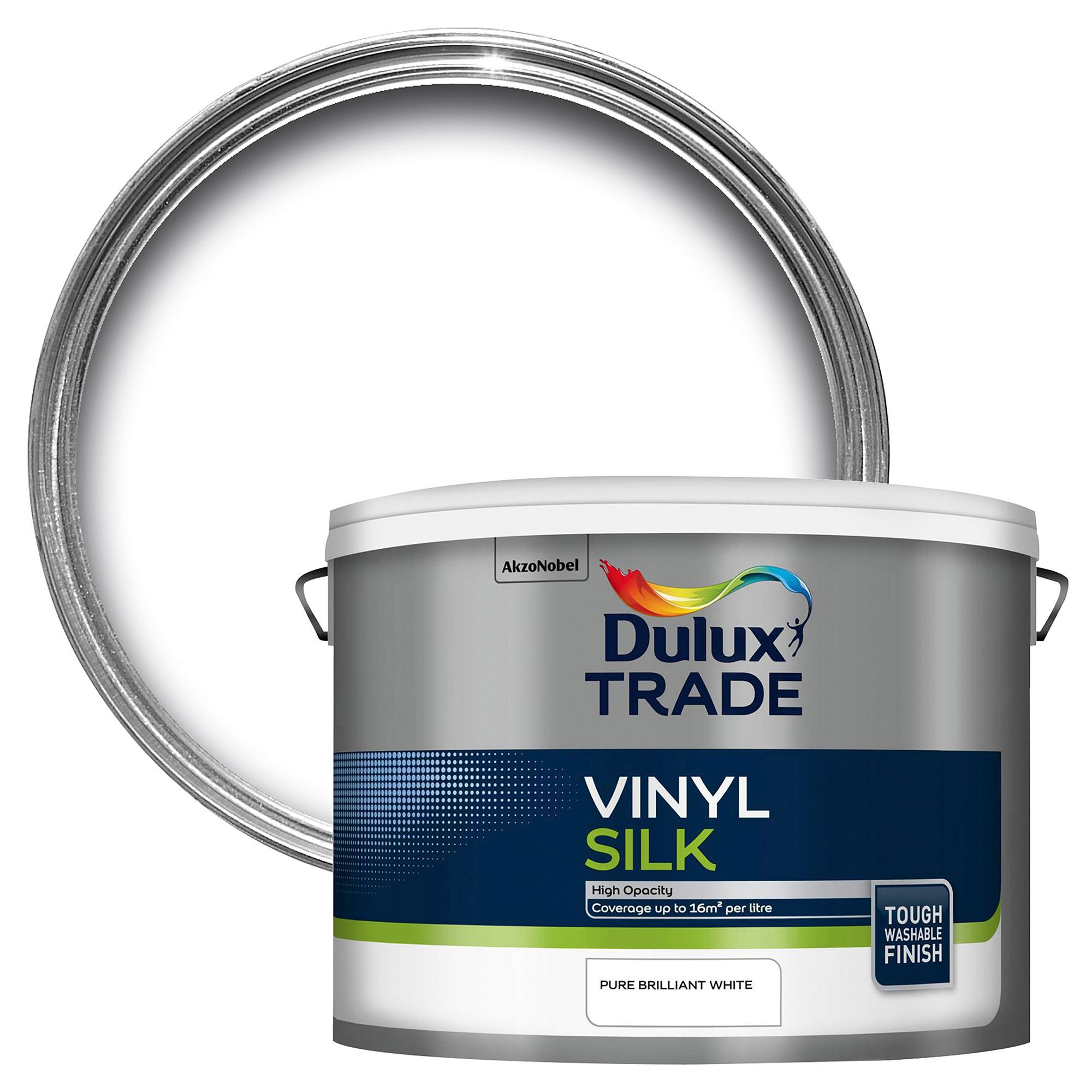 Dulux Trade Pure brilliant white Silk Wall & ceiling Emulsion paint, 10L