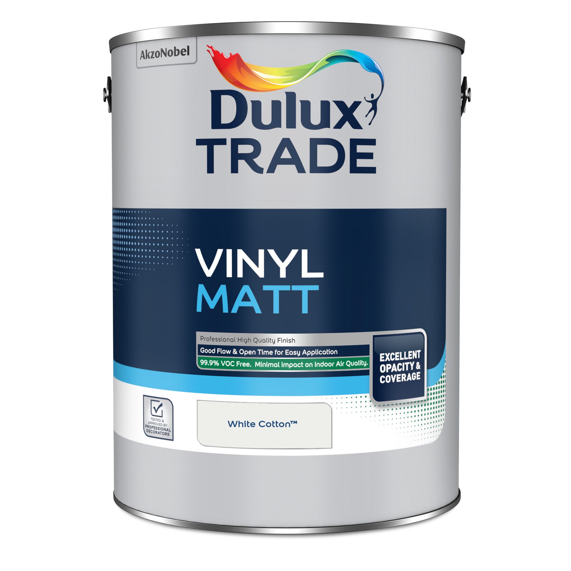 Dulux Trade Vinyl Matt White Cotton Velvet matt Wall paint, 5L