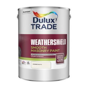 Dulux Trade Weathershield Jasmine White Smooth Masonry paint, 5L Tin