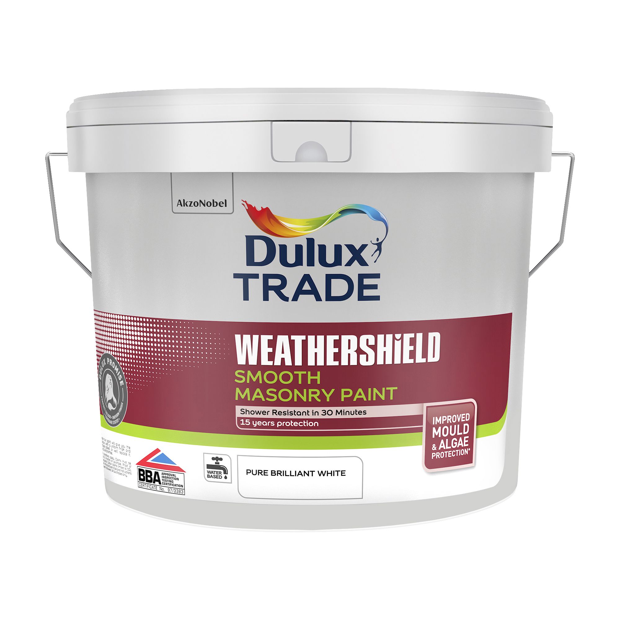 Dulux Trade Weathershield Pure Brilliant White Smooth Masonry paint, 10L Tin