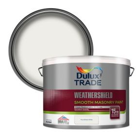 Dulux Trade Weathershield Pure brilliant white Smooth Masonry paint, 10L