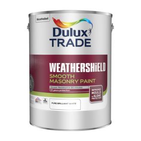 Dulux Trade Weathershield Pure Brilliant White Smooth Masonry paint, 5L Tin
