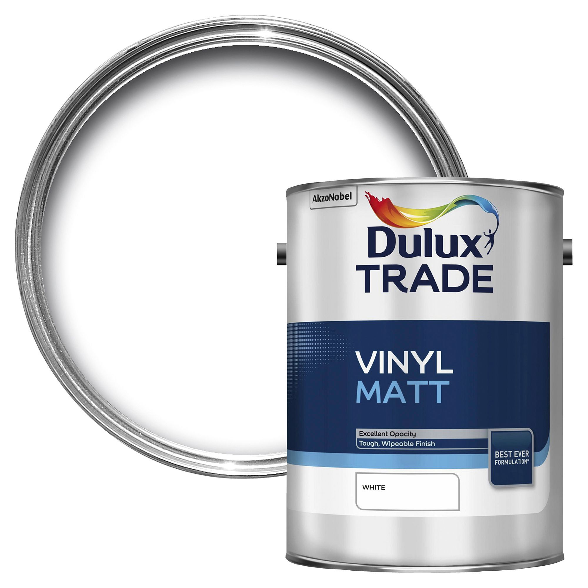 Dulux Trade White Matt Emulsion paint, 5L DIY at B&Q