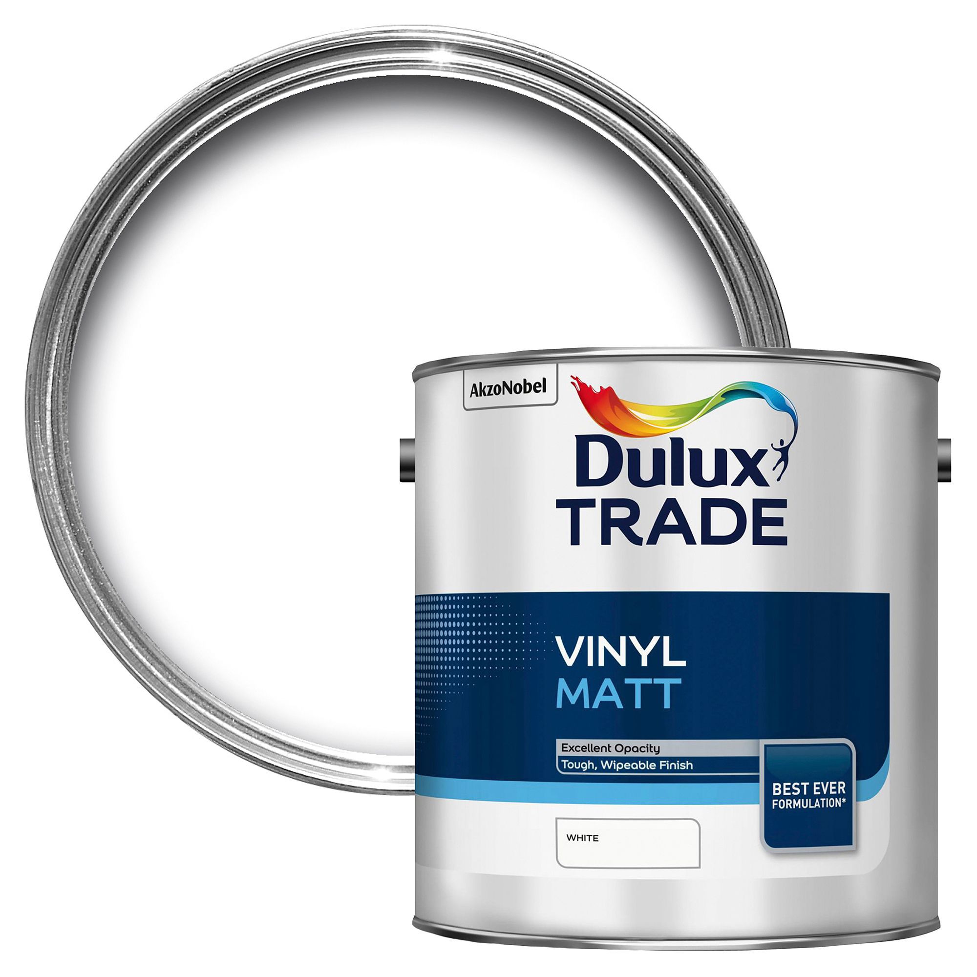 Dulux Trade White Matt Wall & ceiling Emulsion paint, 2.5L