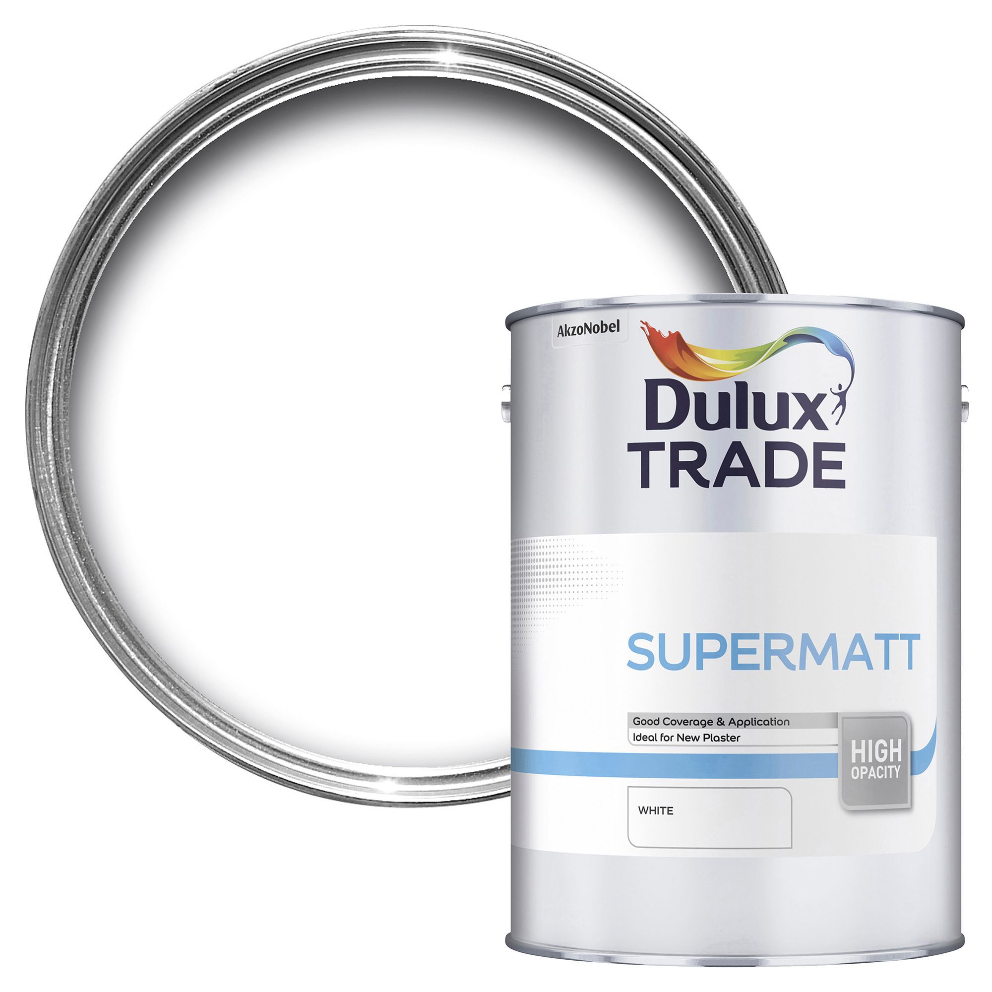 Dulux Trade White Super matt Emulsion paint 5L DIY at B&Q