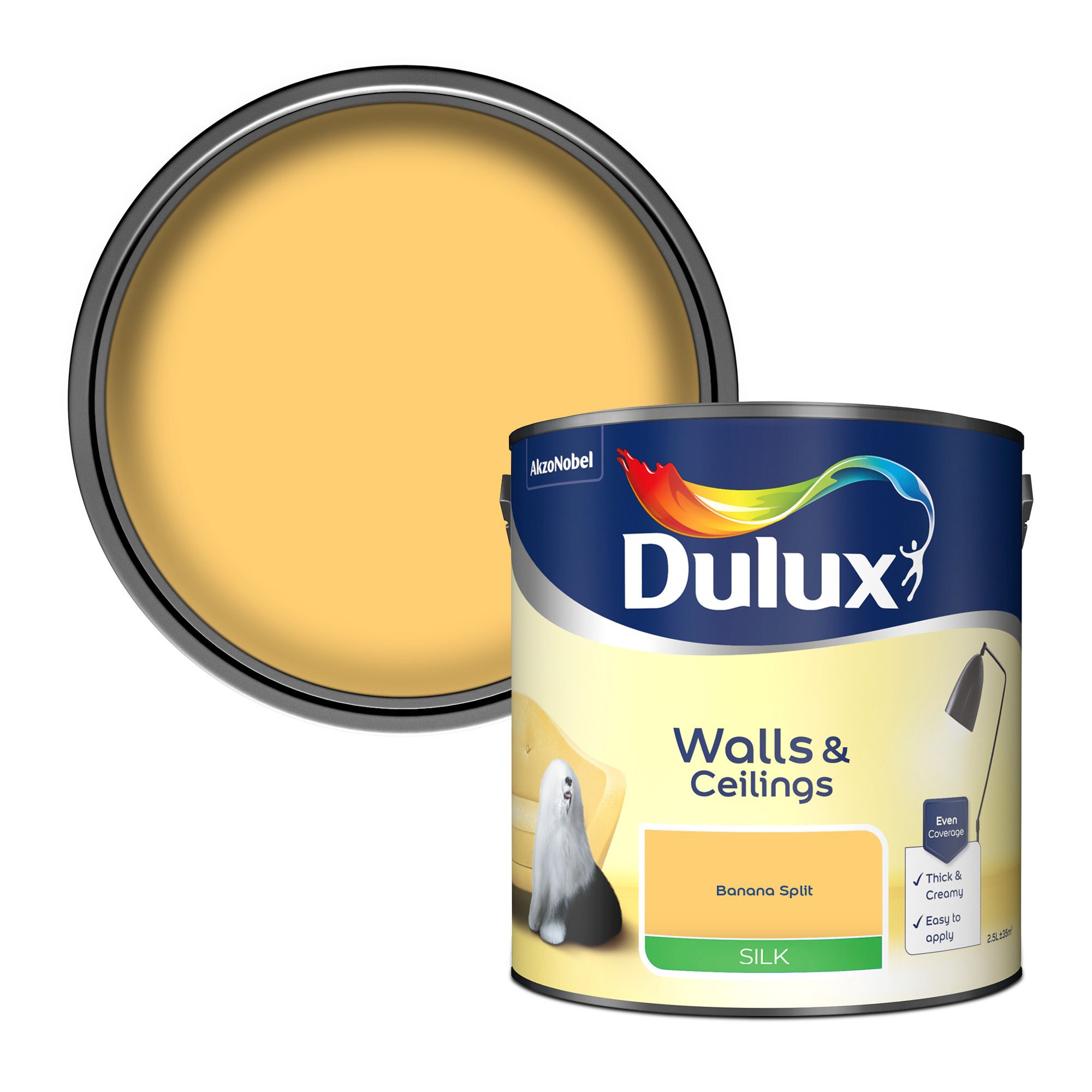 Dulux Walls & ceilings Banana split Silk Emulsion paint, 2.5L