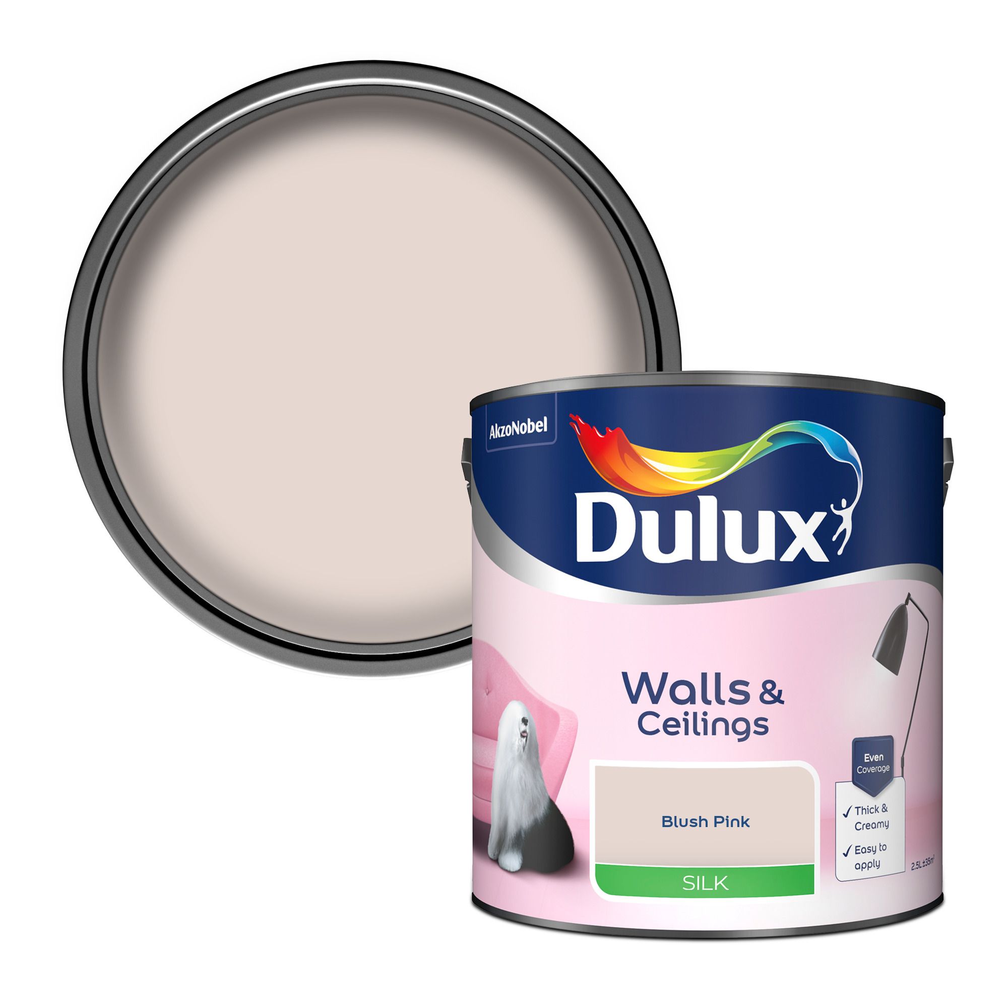 Dulux Walls & ceilings Blush pink Silk Emulsion paint, 2.5L