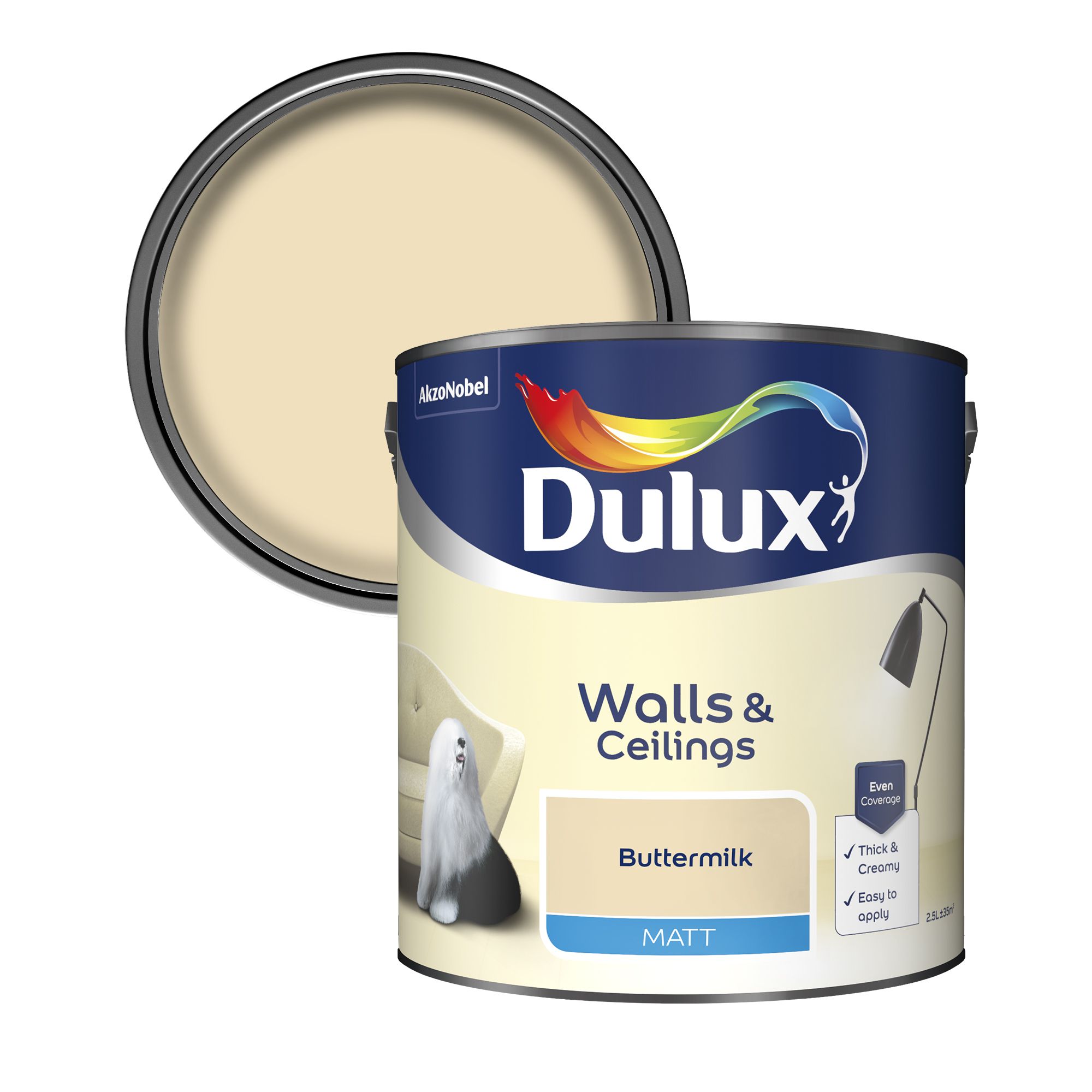 Dulux Walls & ceilings Buttermilk Matt Emulsion paint, 2.5L