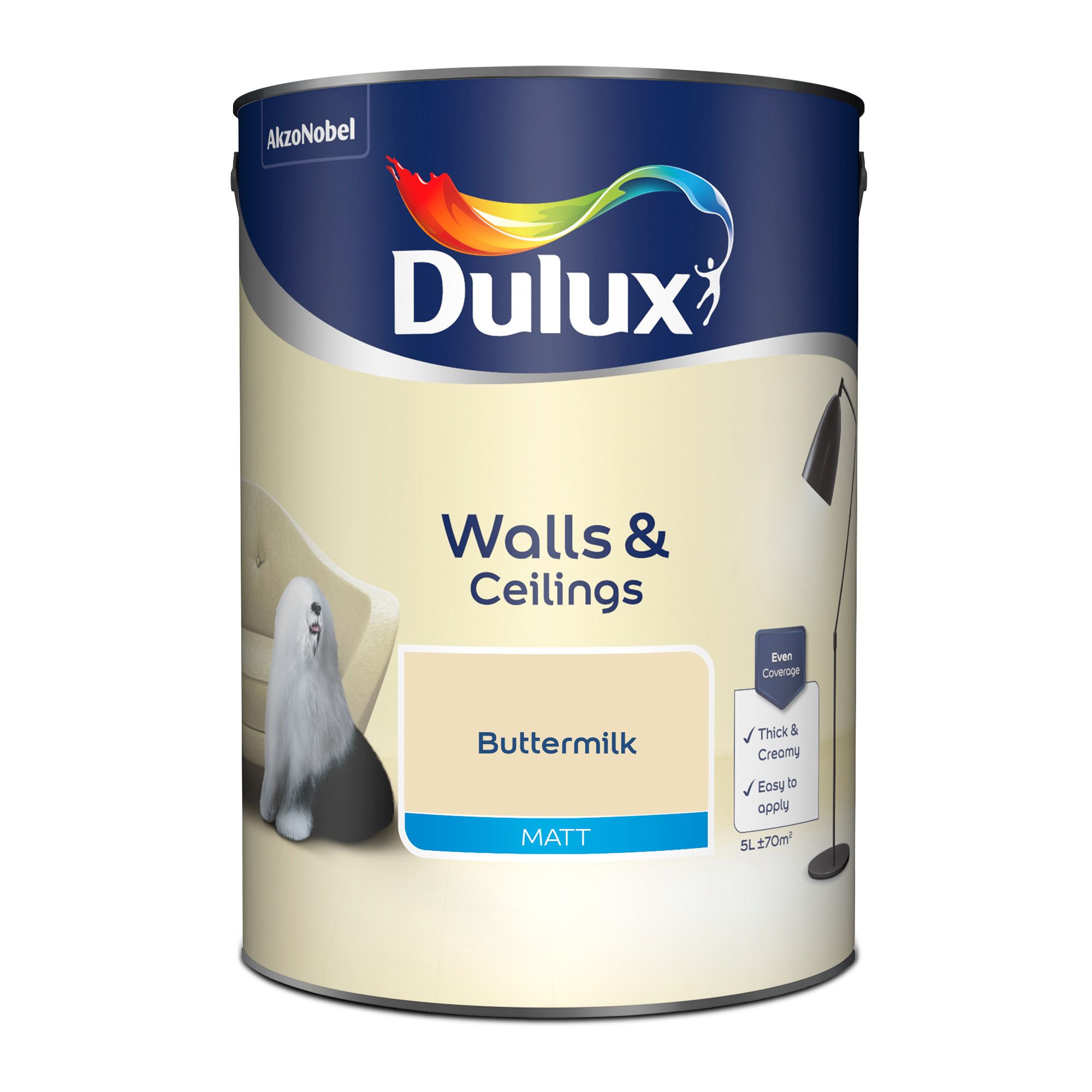 Dulux Walls & ceilings Buttermilk Matt Emulsion paint, 5L