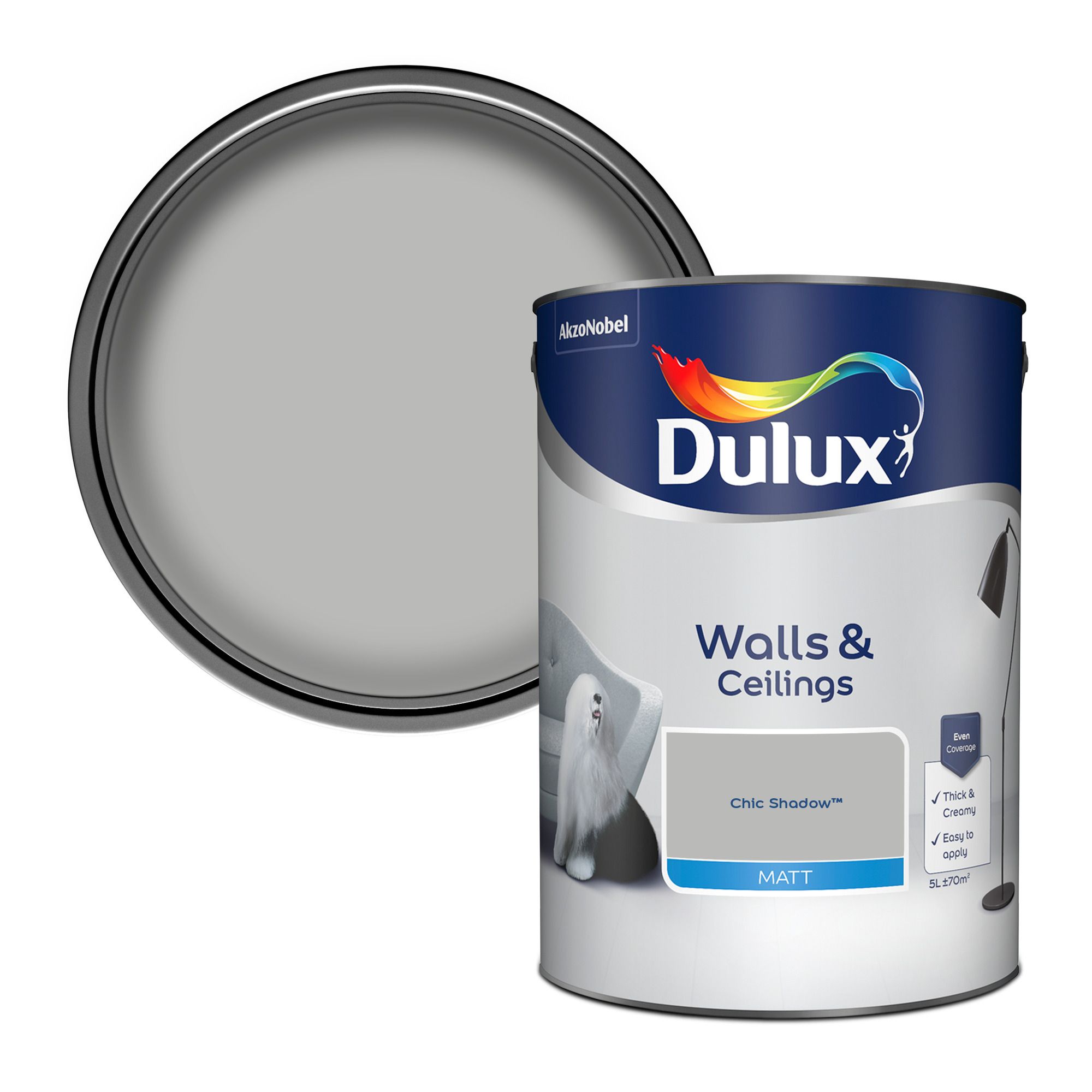 Dulux Walls & ceilings Chic shadow Matt Wall & ceiling Emulsion paint, 5L