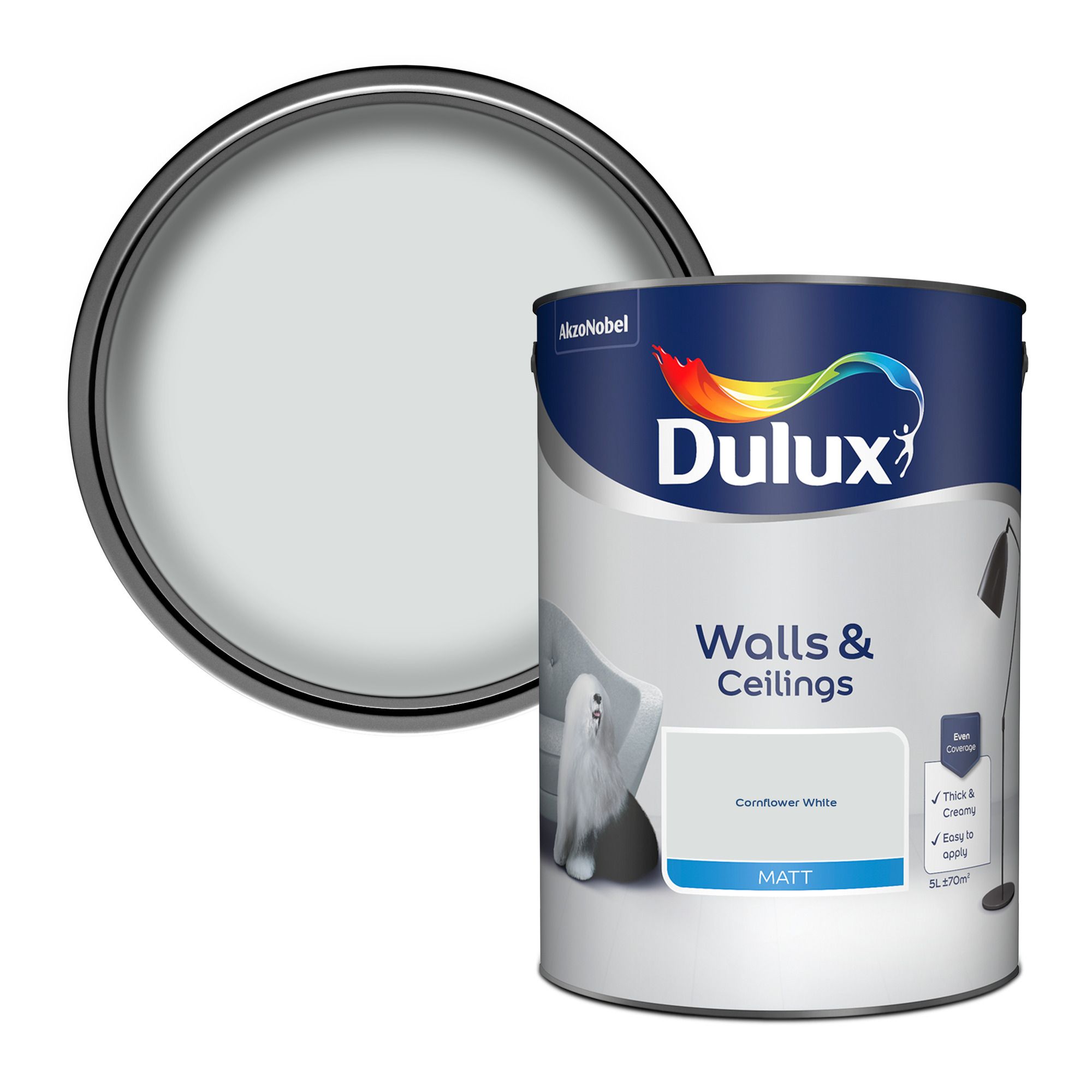 Dulux Walls & ceilings Cornflower white Matt Wall & ceiling Emulsion paint, 5L