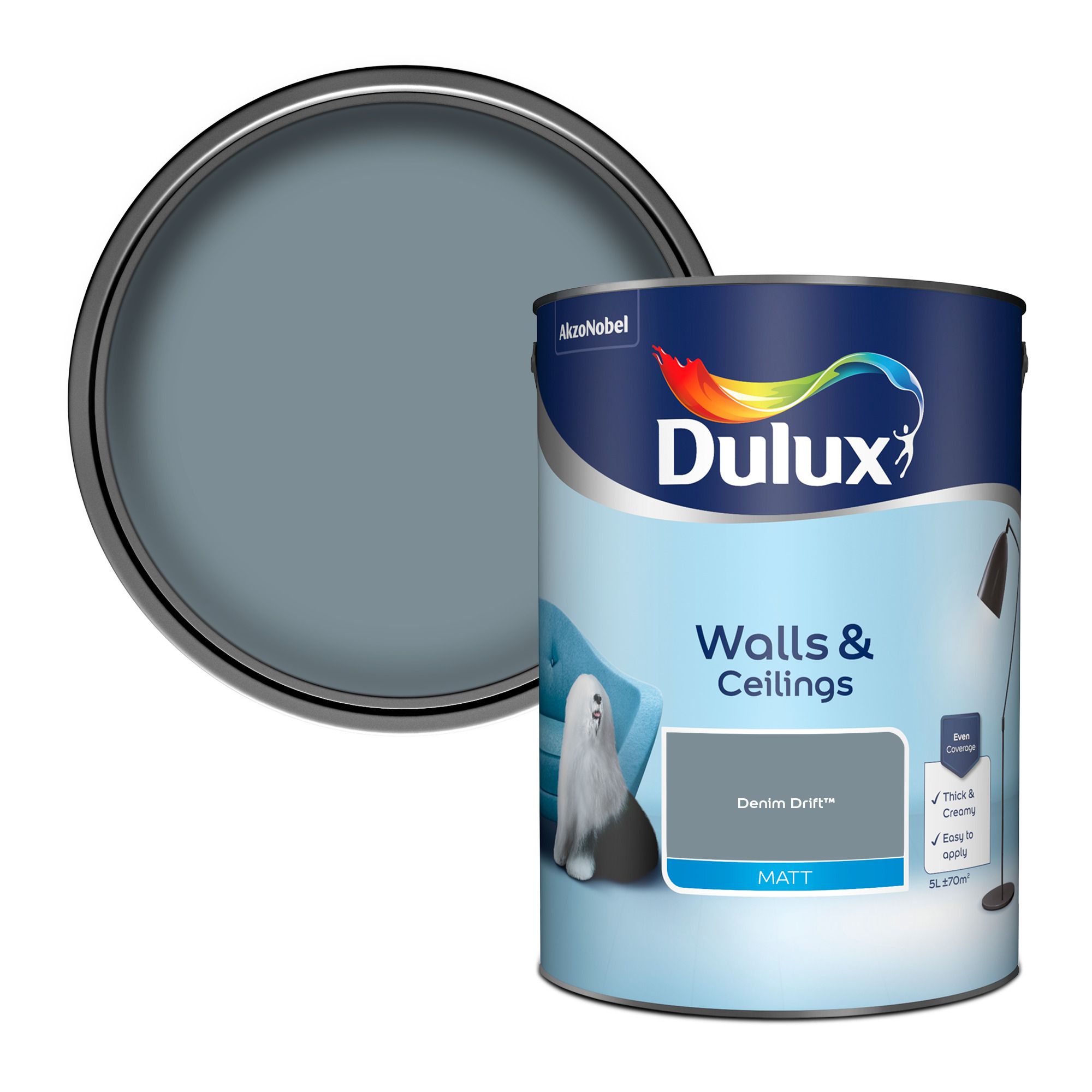 Dulux Walls & ceilings Denim drift Matt Emulsion paint, 5L | DIY at B&Q