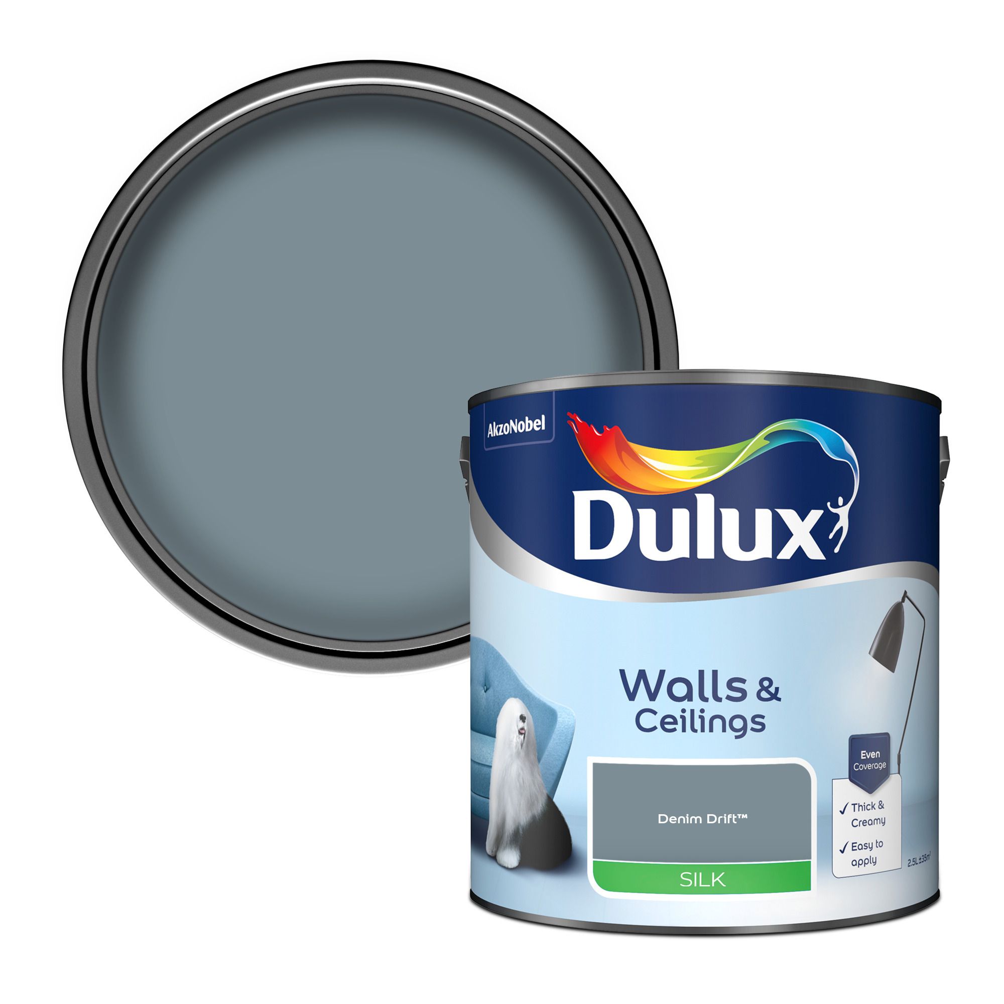 Dulux Walls & ceilings Denim drift Silk Emulsion paint, 2.5L