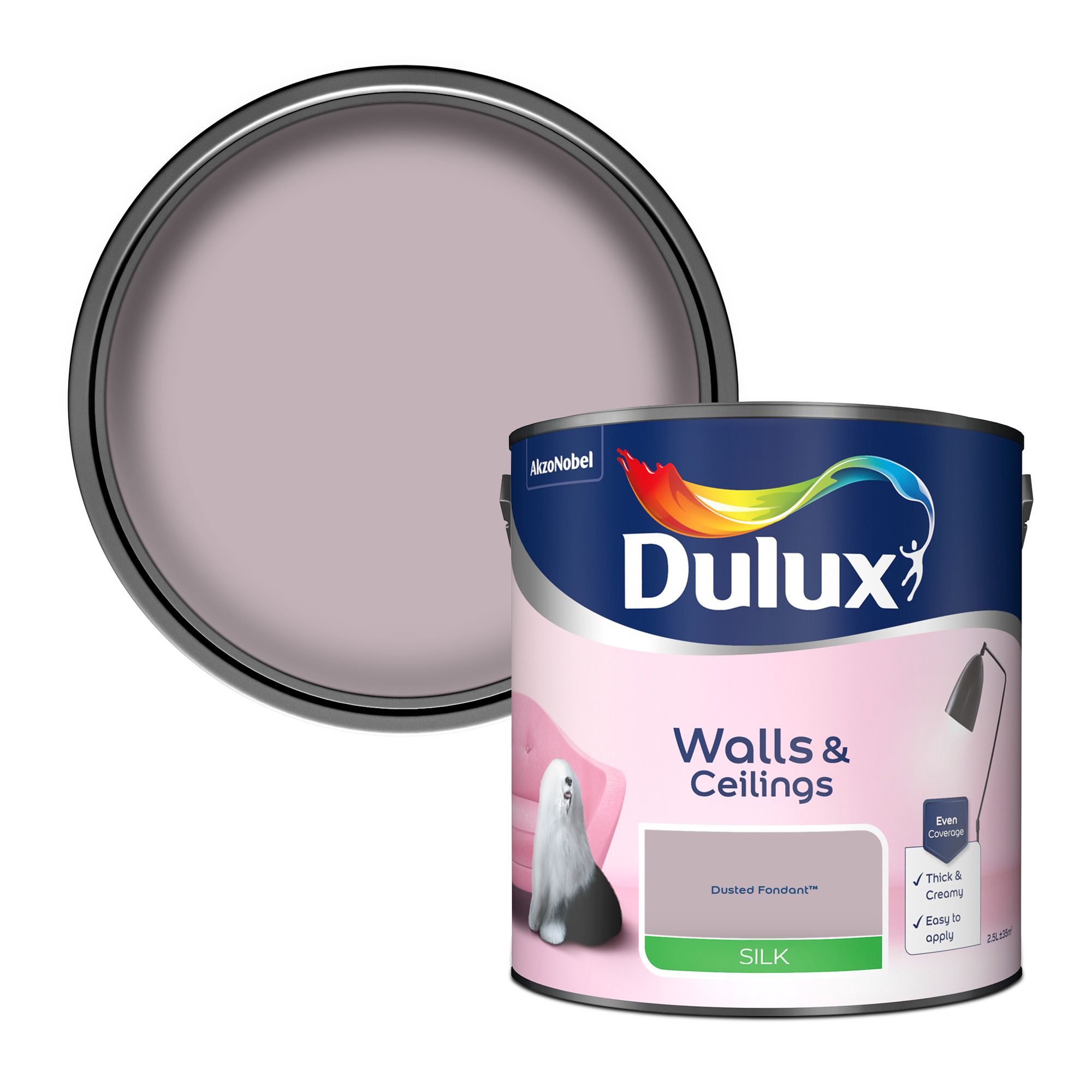 Dulux Walls & ceilings Dusted fondant Silk Emulsion paint, 2.5L