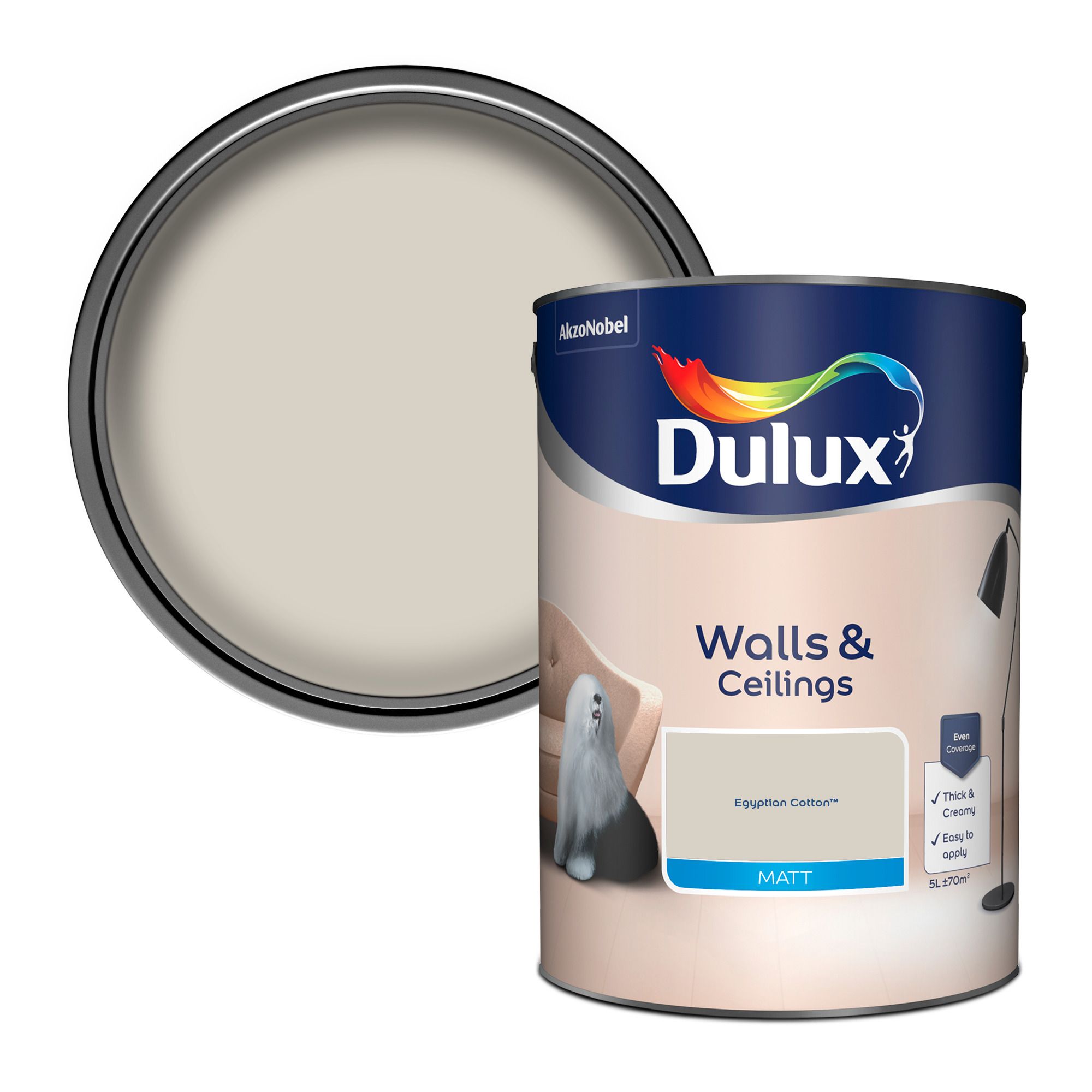 Dulux Walls & ceilings Egyptian cotton Matt Emulsion paint, 5L