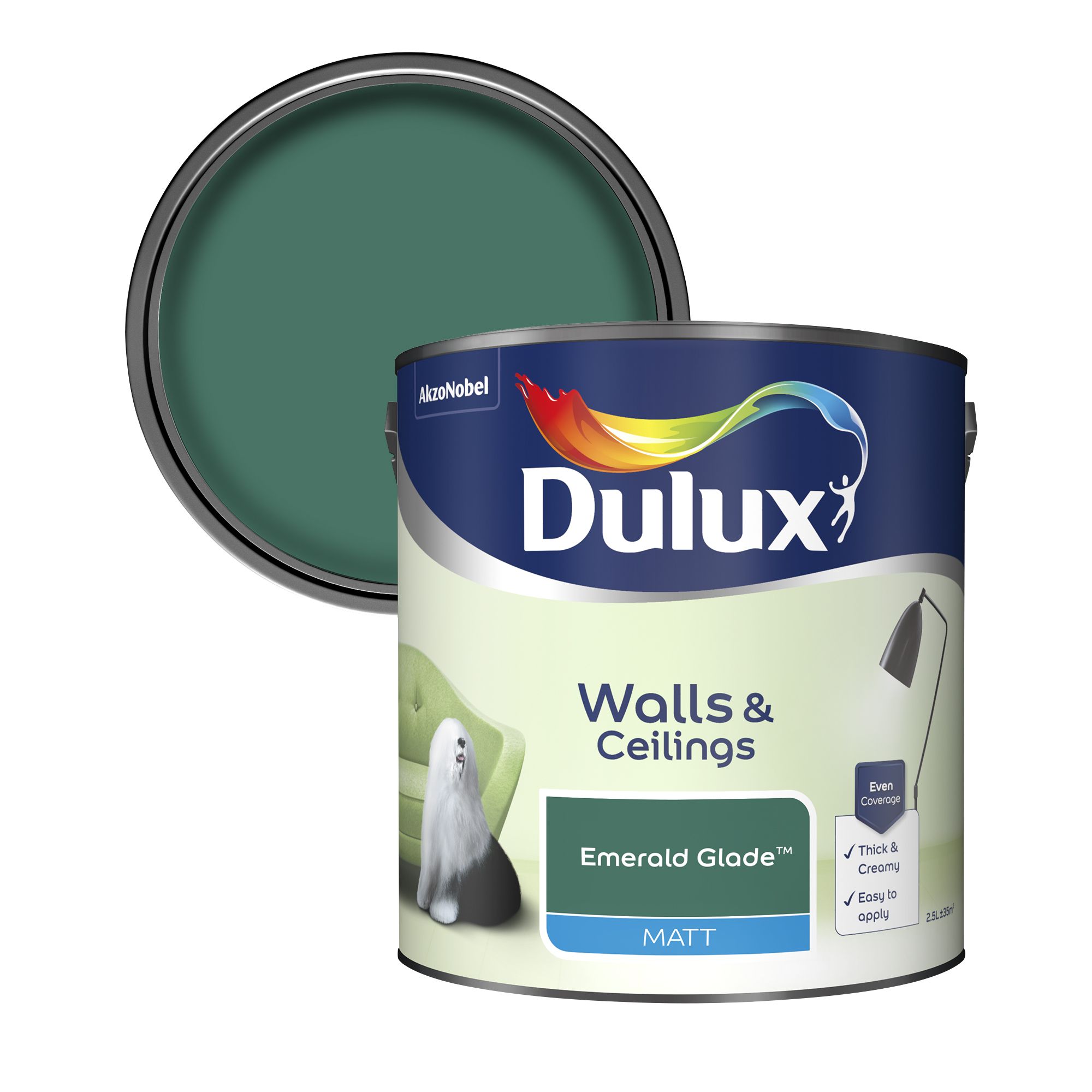 Dulux Walls & ceilings Emerald glade Matt Emulsion paint, 2.5L