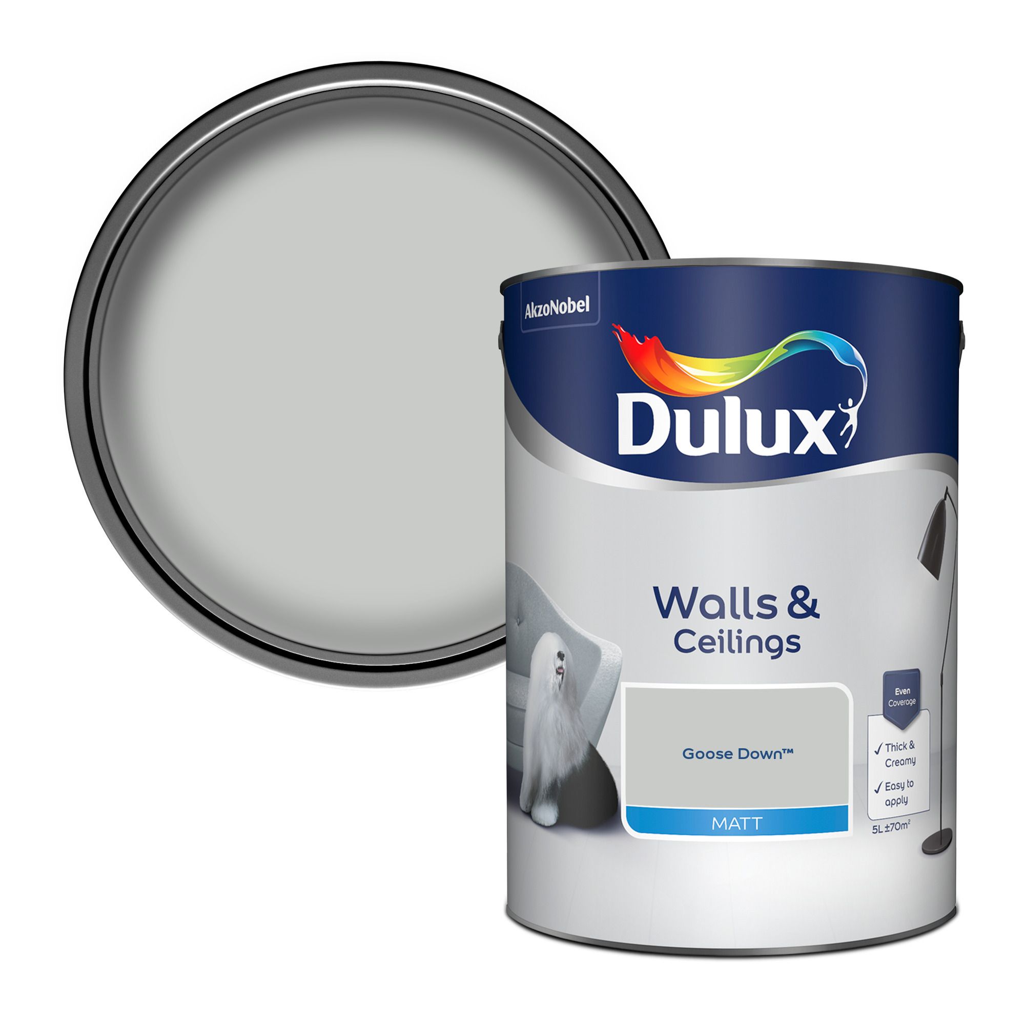Dulux Walls & ceilings Goose down Matt Wall & ceiling Emulsion paint, 5L