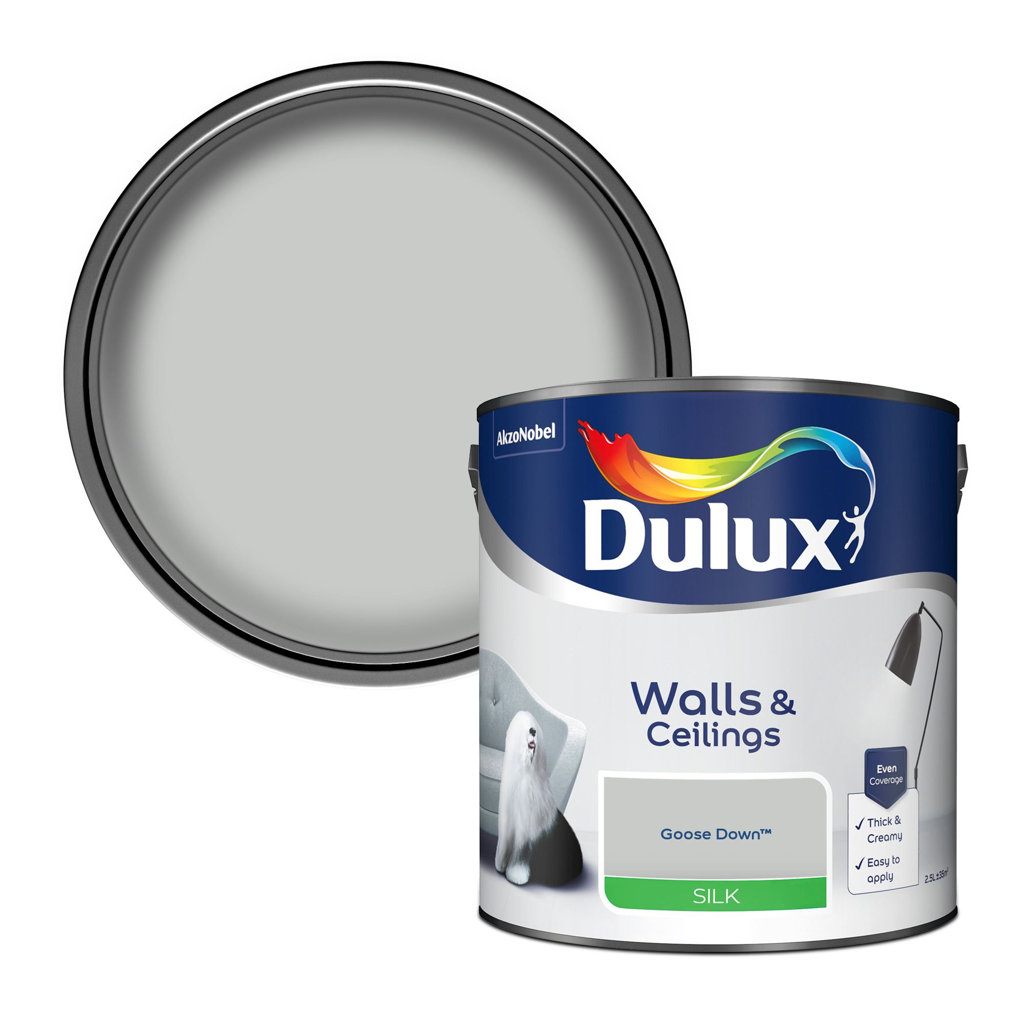 Dulux Walls & ceilings Goose down Silk Emulsion paint, 2.5L