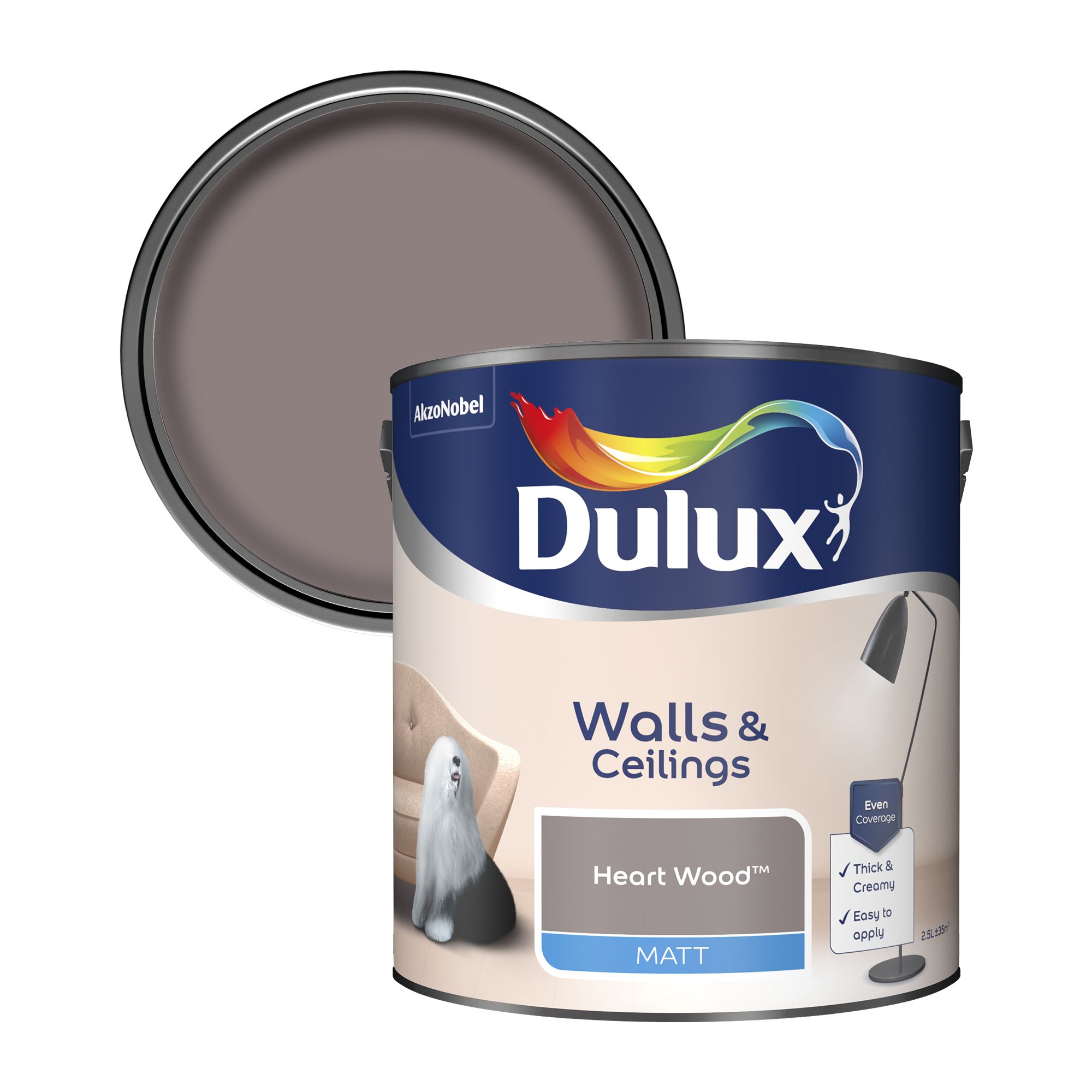 Dulux Walls & ceilings Heart wood Matt Emulsion paint, 2.5L