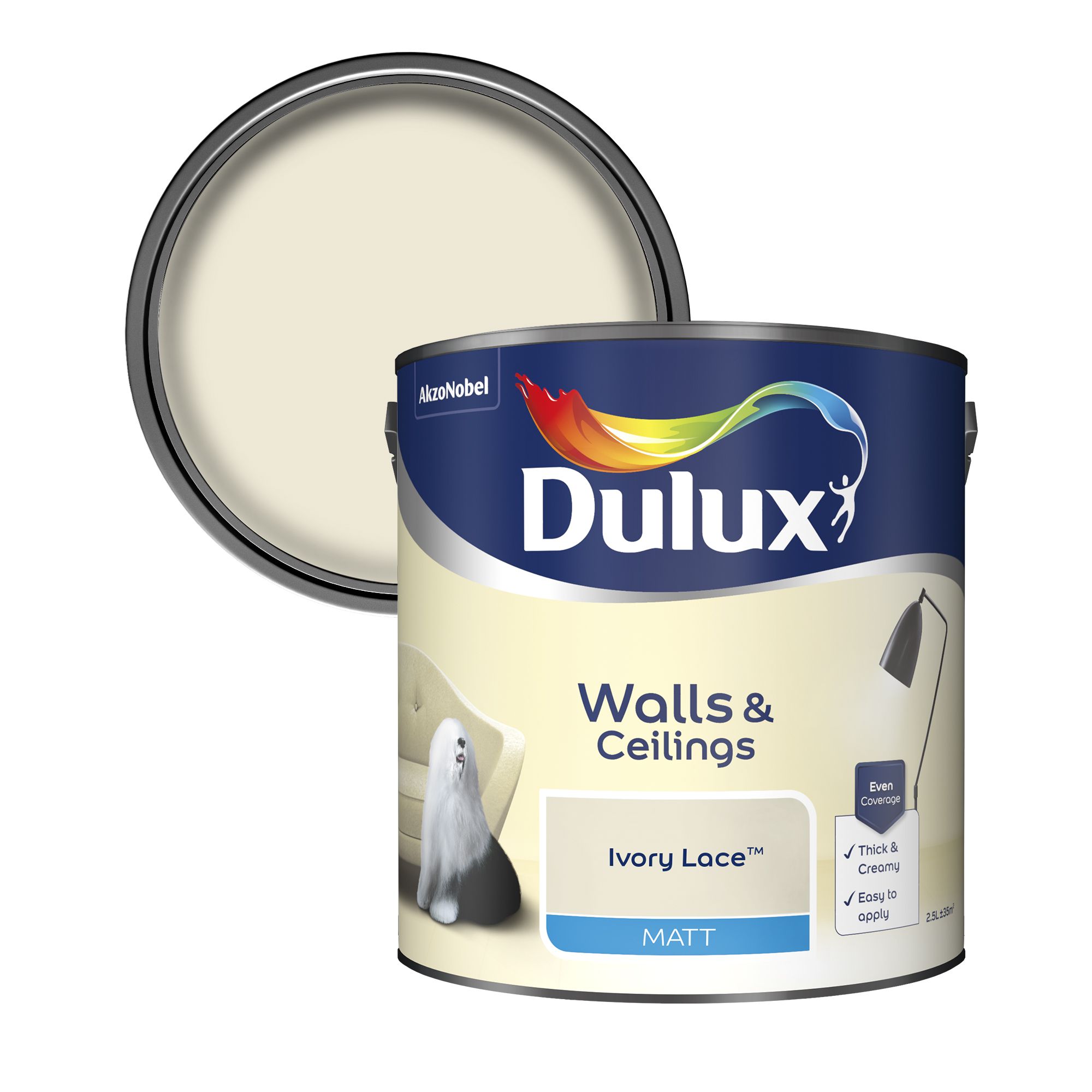 Dulux Walls & ceilings Ivory lace Matt Emulsion paint, 2.5L DIY at B&Q