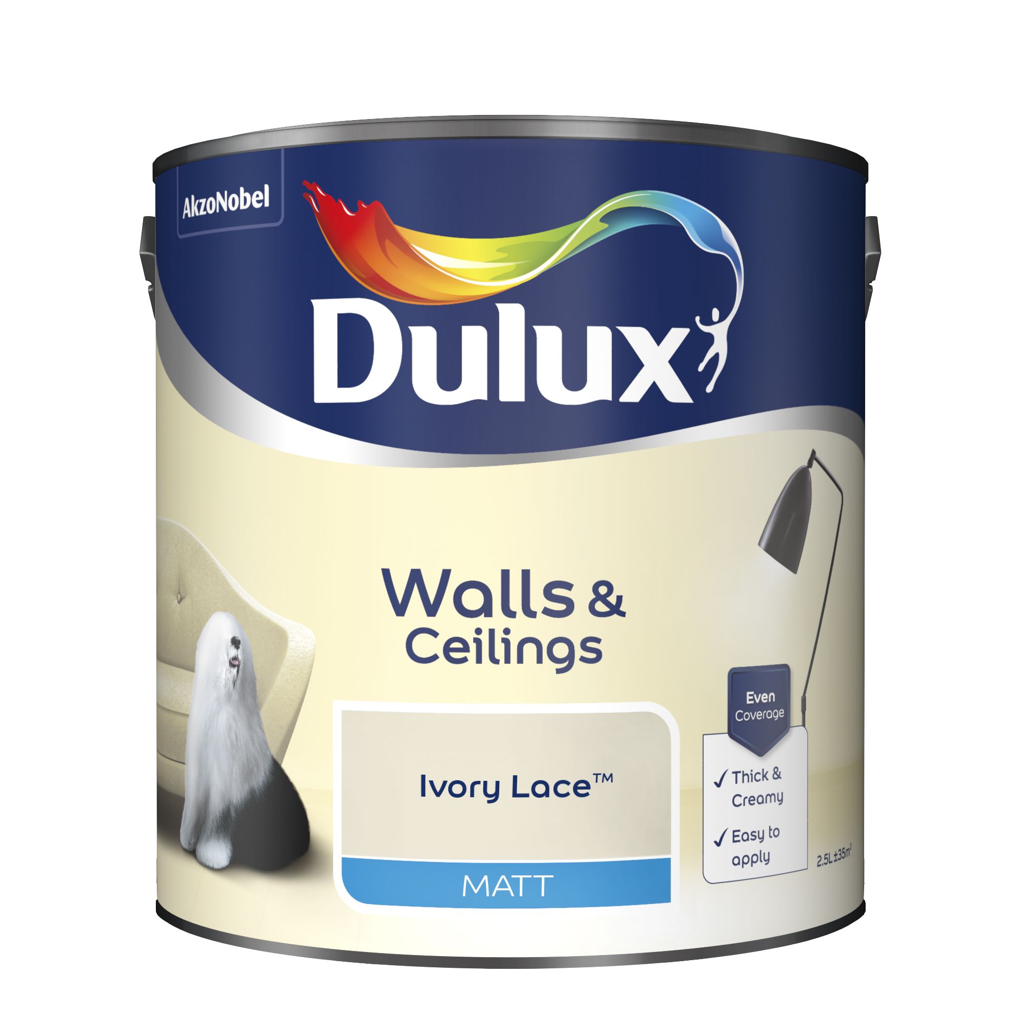 Dulux Walls & ceilings Ivory lace Matt Emulsion paint, 2.5L