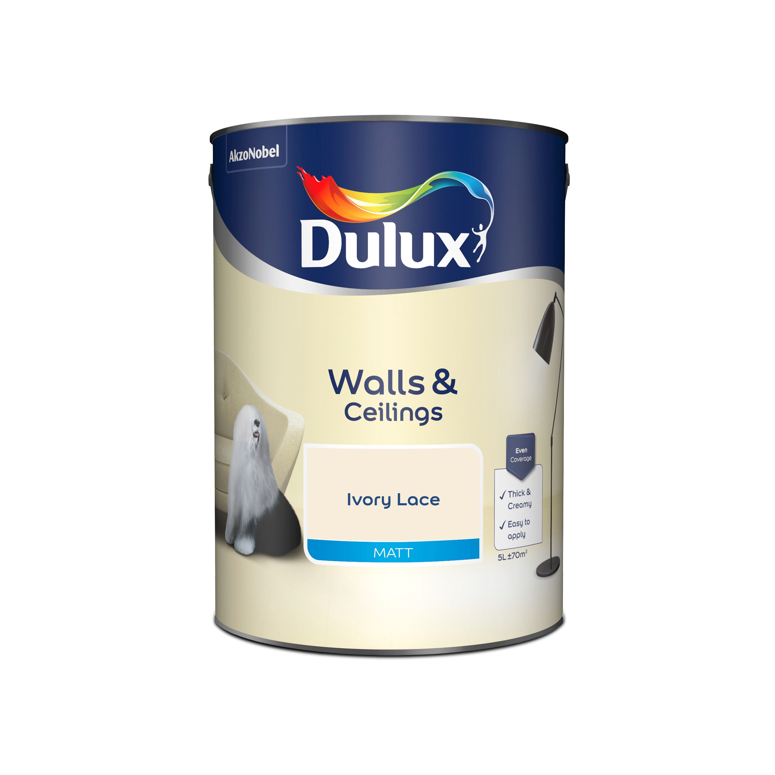 Dulux Walls & ceilings Ivory lace Matt Emulsion paint, 5L