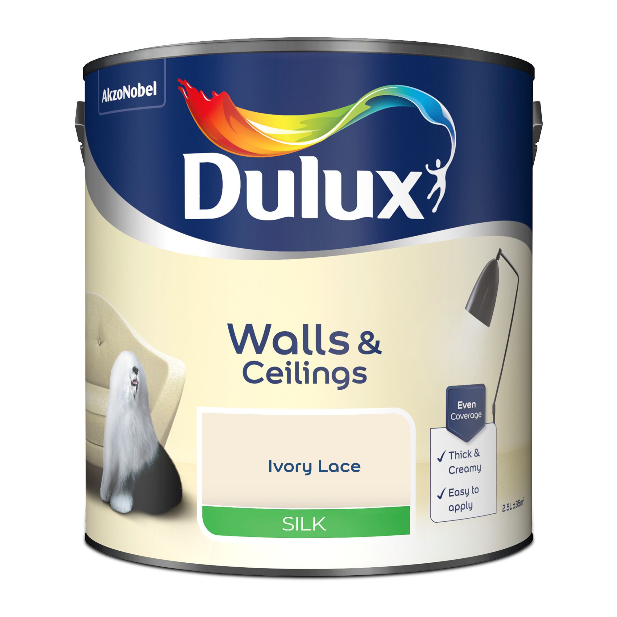 Dulux Walls & Ceilings Ivory Lace Silk Emulsion Paint, 2.5L | DIY At B&Q