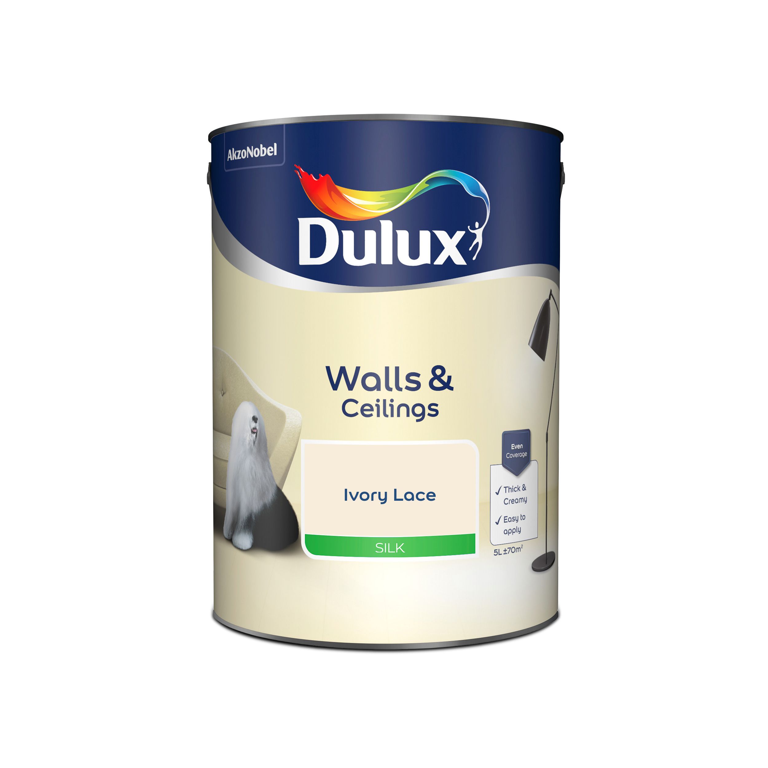 Dulux Walls & ceilings Ivory lace Silk Emulsion paint, 5L