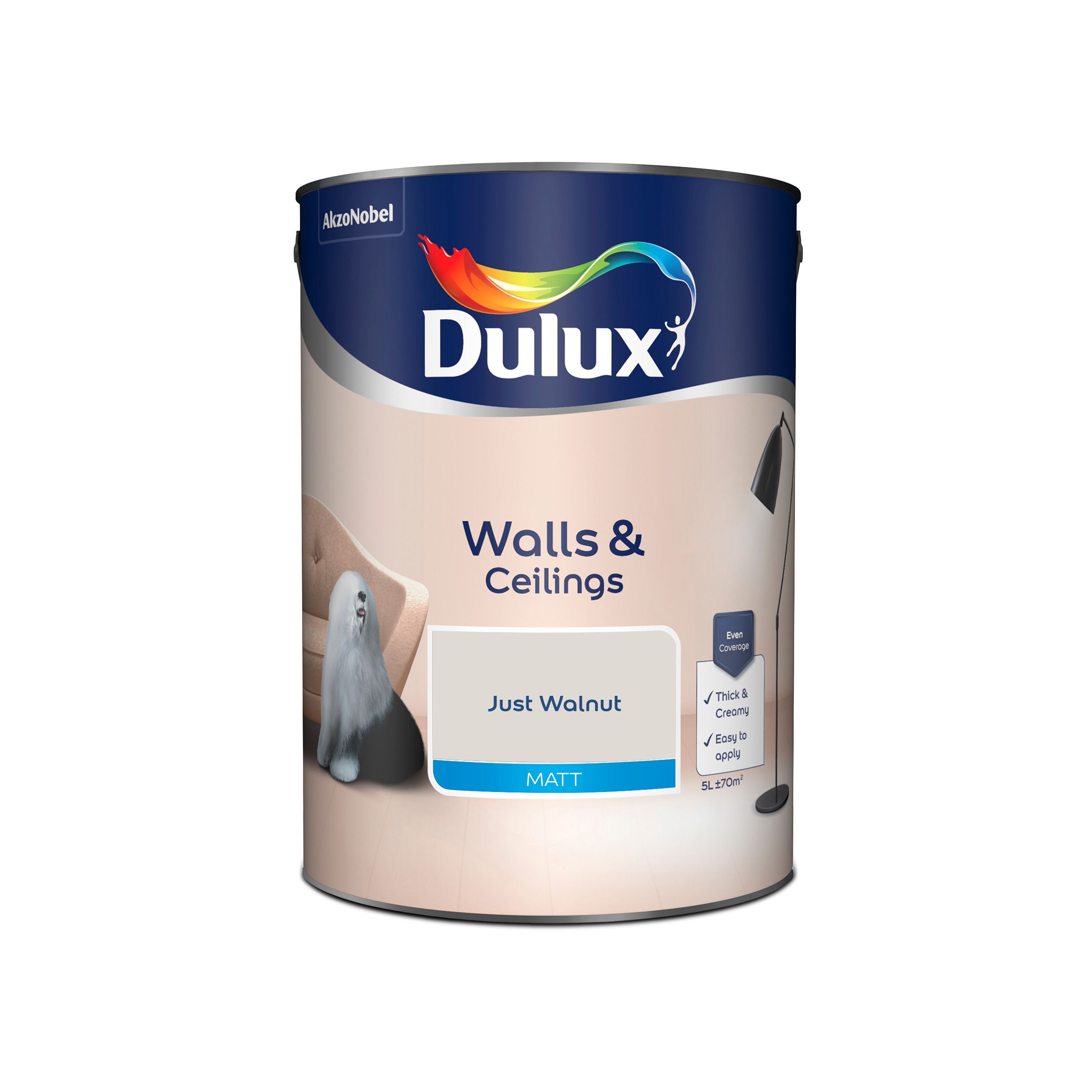 Dulux Walls & ceilings Just walnut Matt Wall & ceiling Emulsion paint, 5L