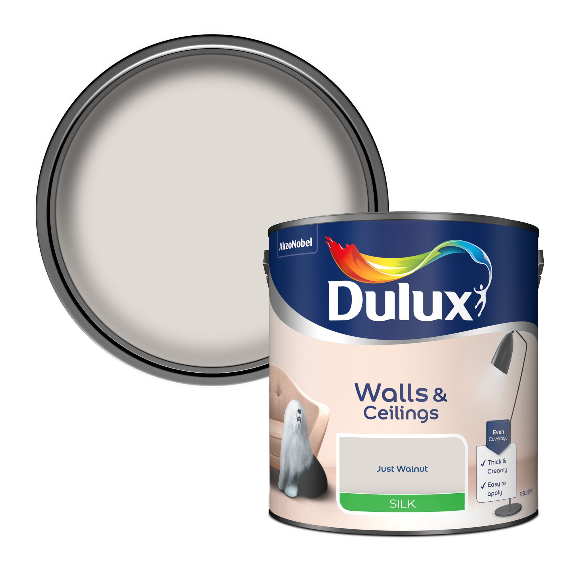 Dulux Walls & ceilings Just walnut Silk Wall & ceiling Emulsion paint, 2.5L